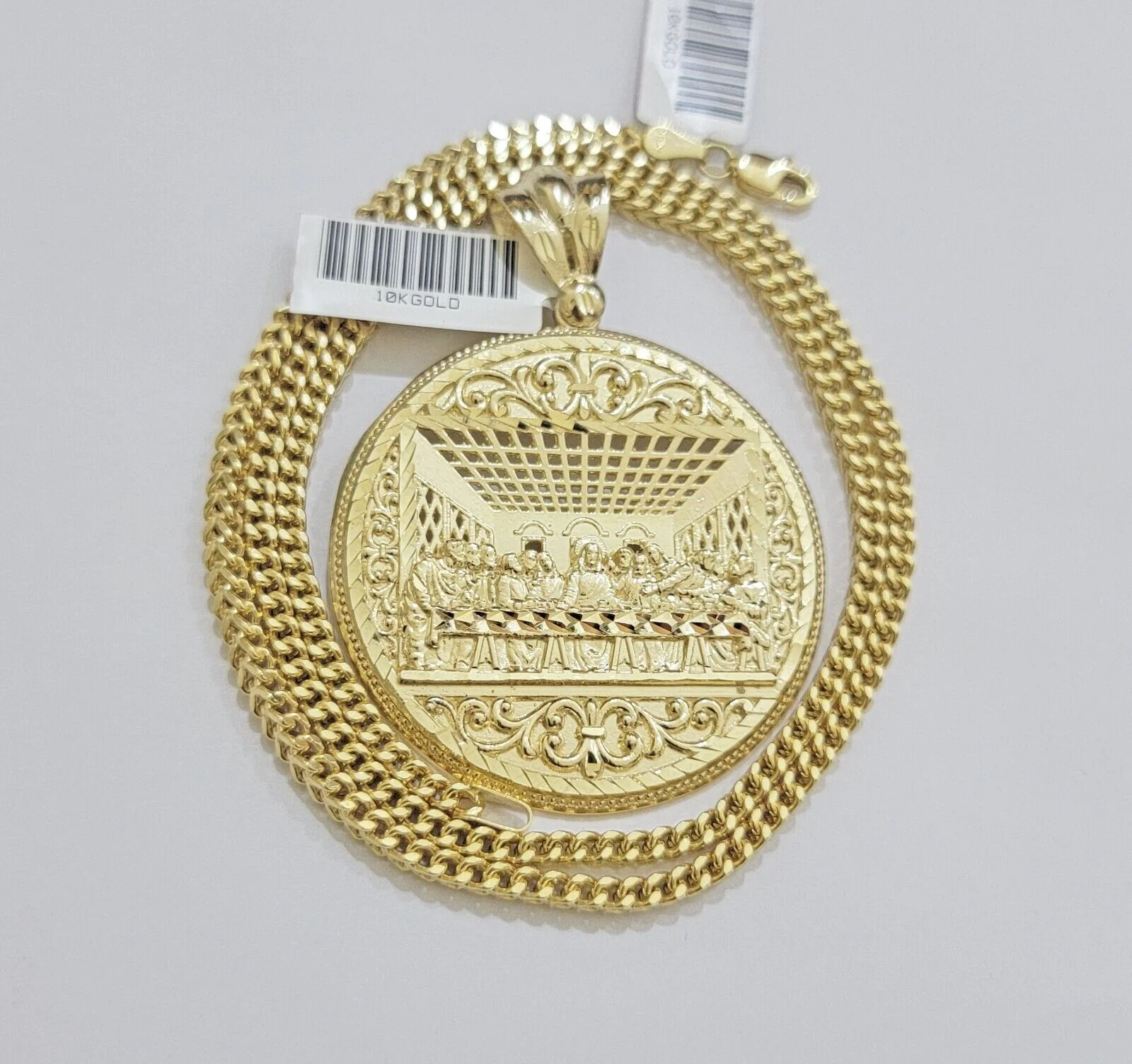 REAL 10k Gold Franco Chain Necklace 24 Inch Last Supper Pendant SET 10KT For Men - Image 10