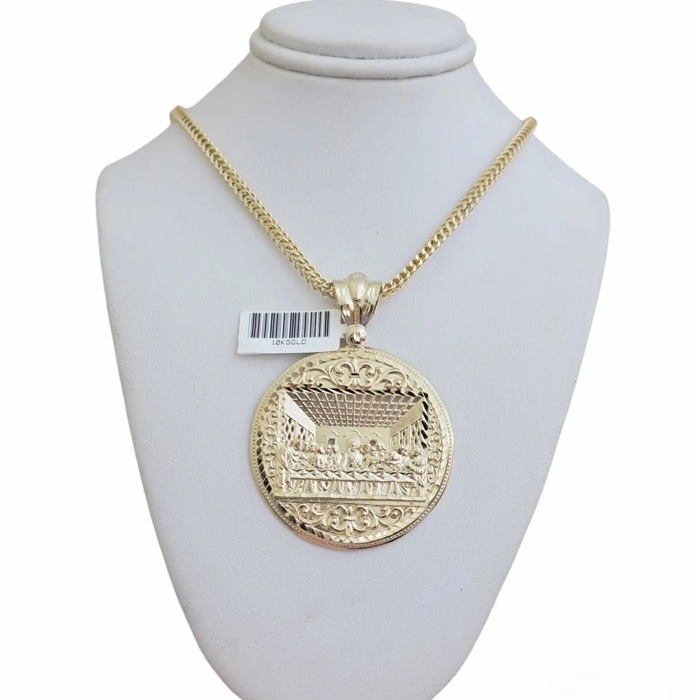 REAL 10k Gold Franco Chain Necklace 24 Inch Last Supper Pendant SET 10KT For Men - Image 6
