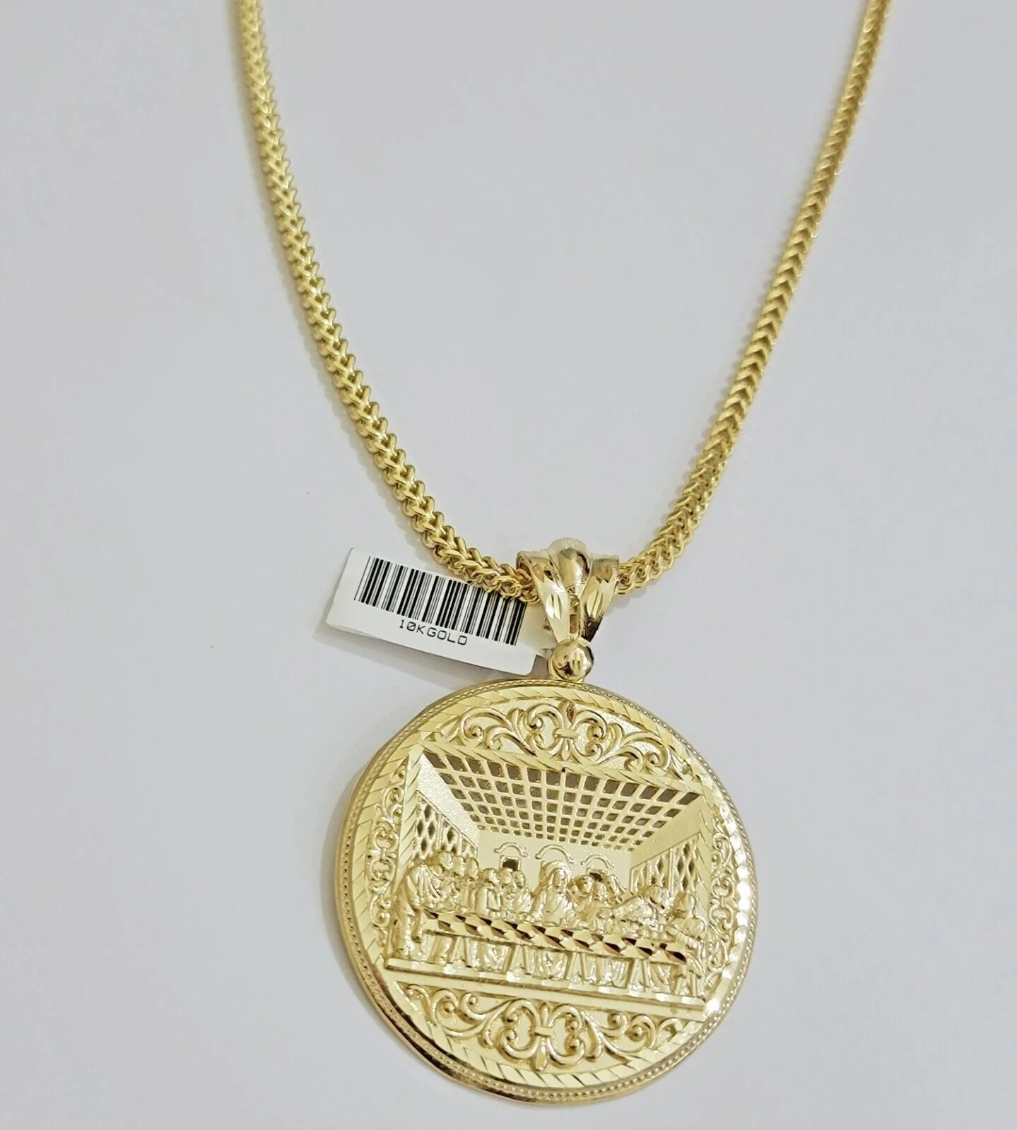 REAL 10k Gold Franco Chain Necklace 24 Inch Last Supper Pendant SET 10KT For Men - Image 8