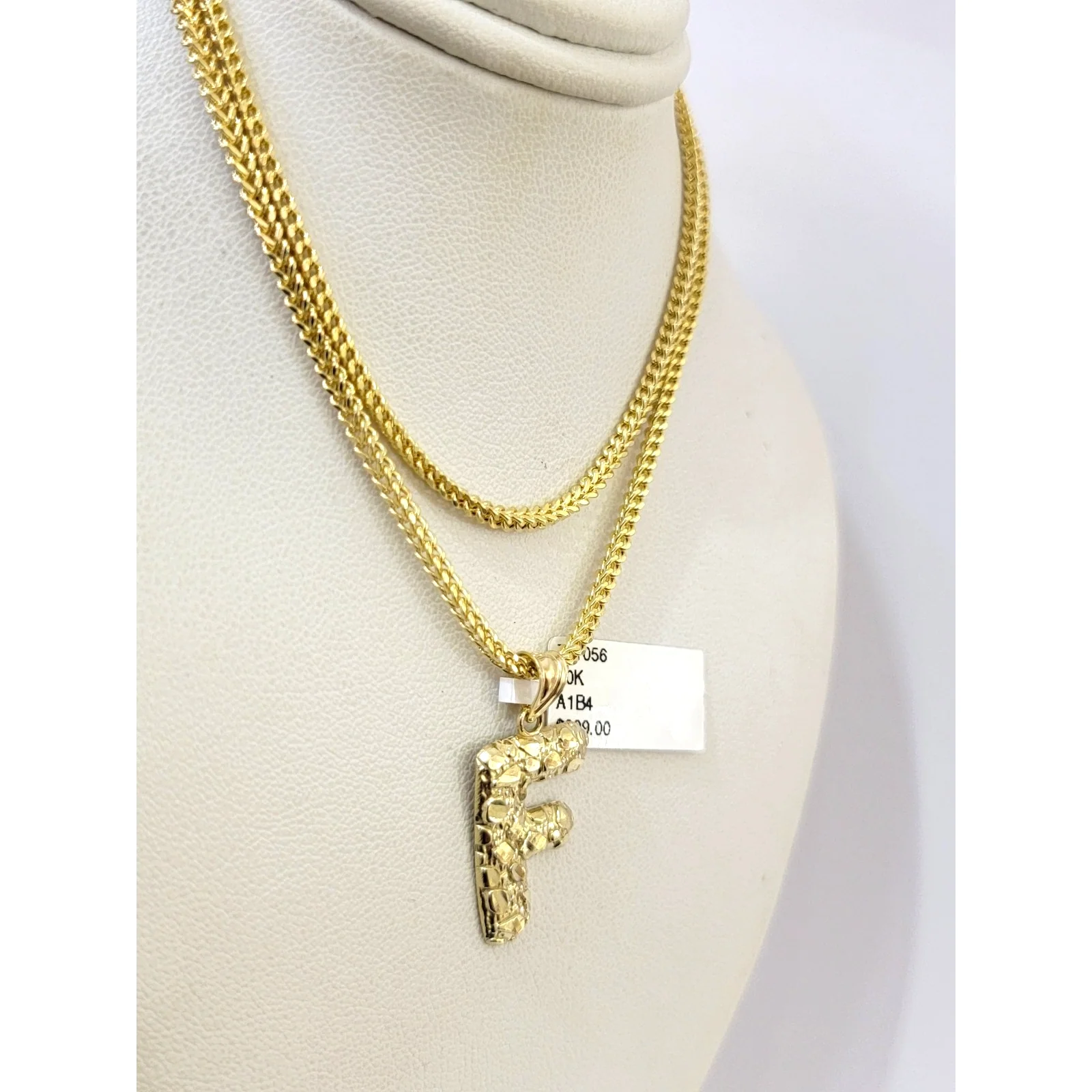 Real 10k Gold Franco Chain Pendant Necklace F Initial Charm SET 2.5mm 16"-26" - Image 5