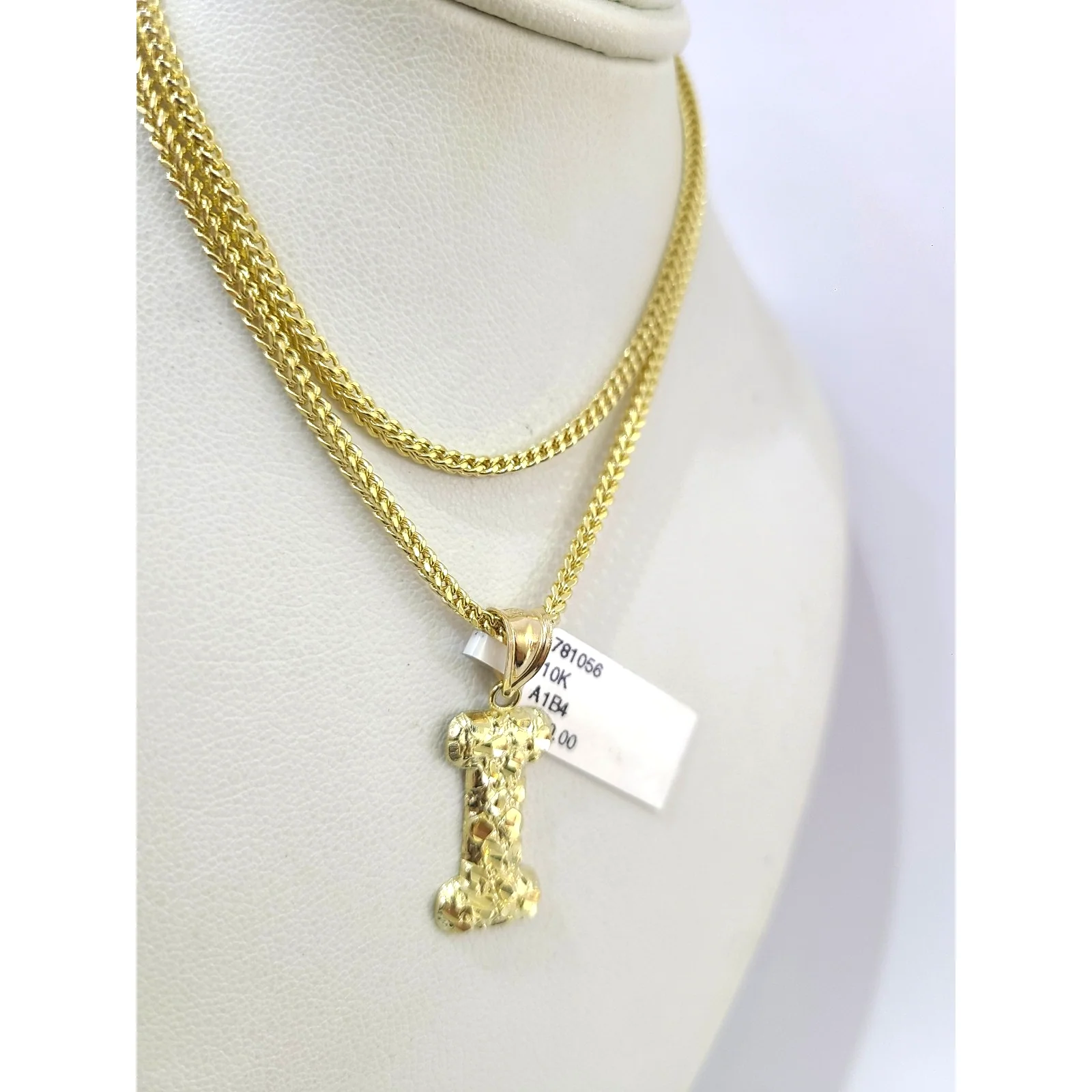 Real 10k Gold Franco Chain Pendant Necklace I Initial Charm SET 2.5mm 16"-26" - Image 4