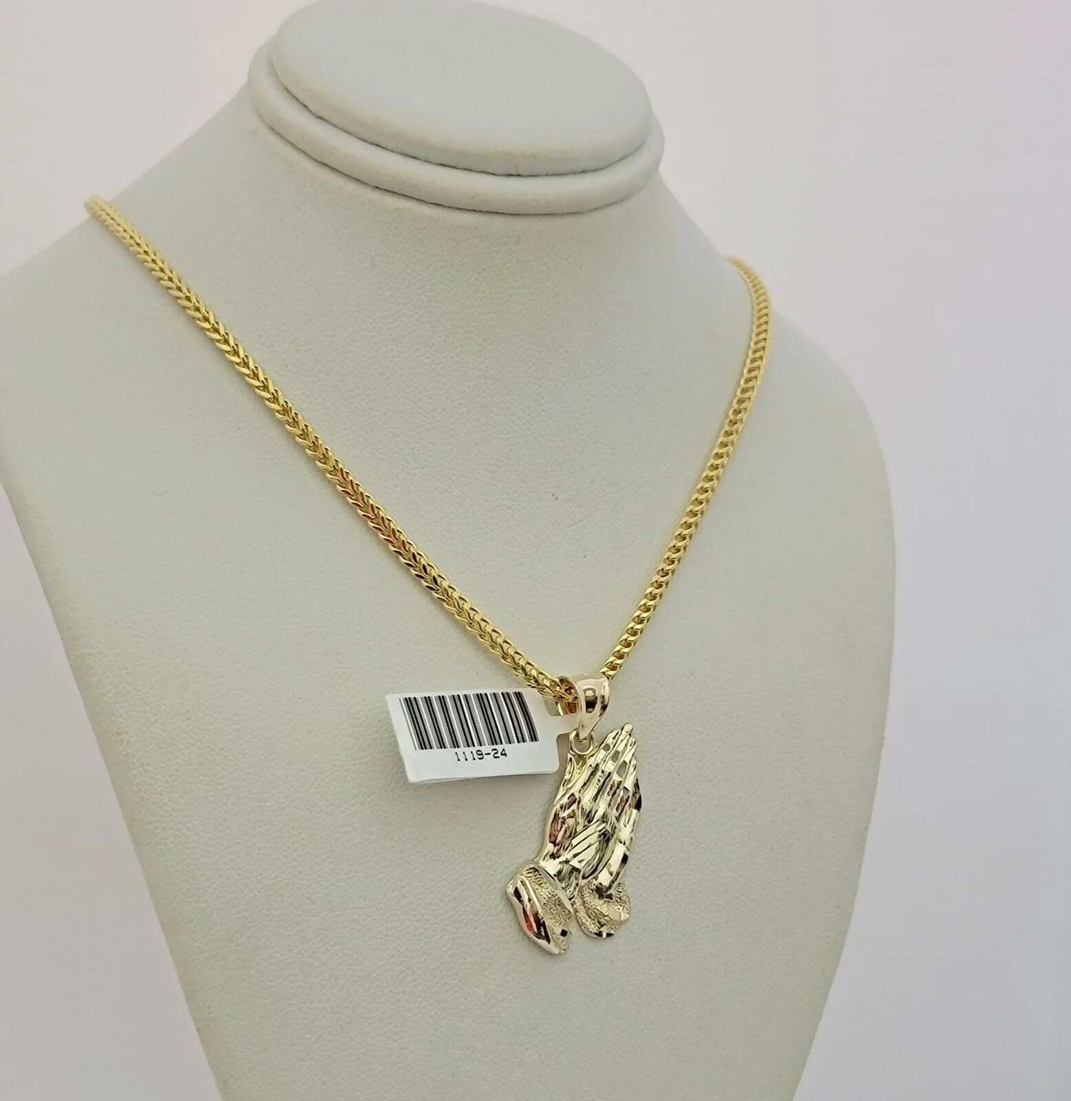 Real 10k Gold Franco Chain Praying Hand Charm pendant Set 2.5mm Necklace 24 Inch - Image 5