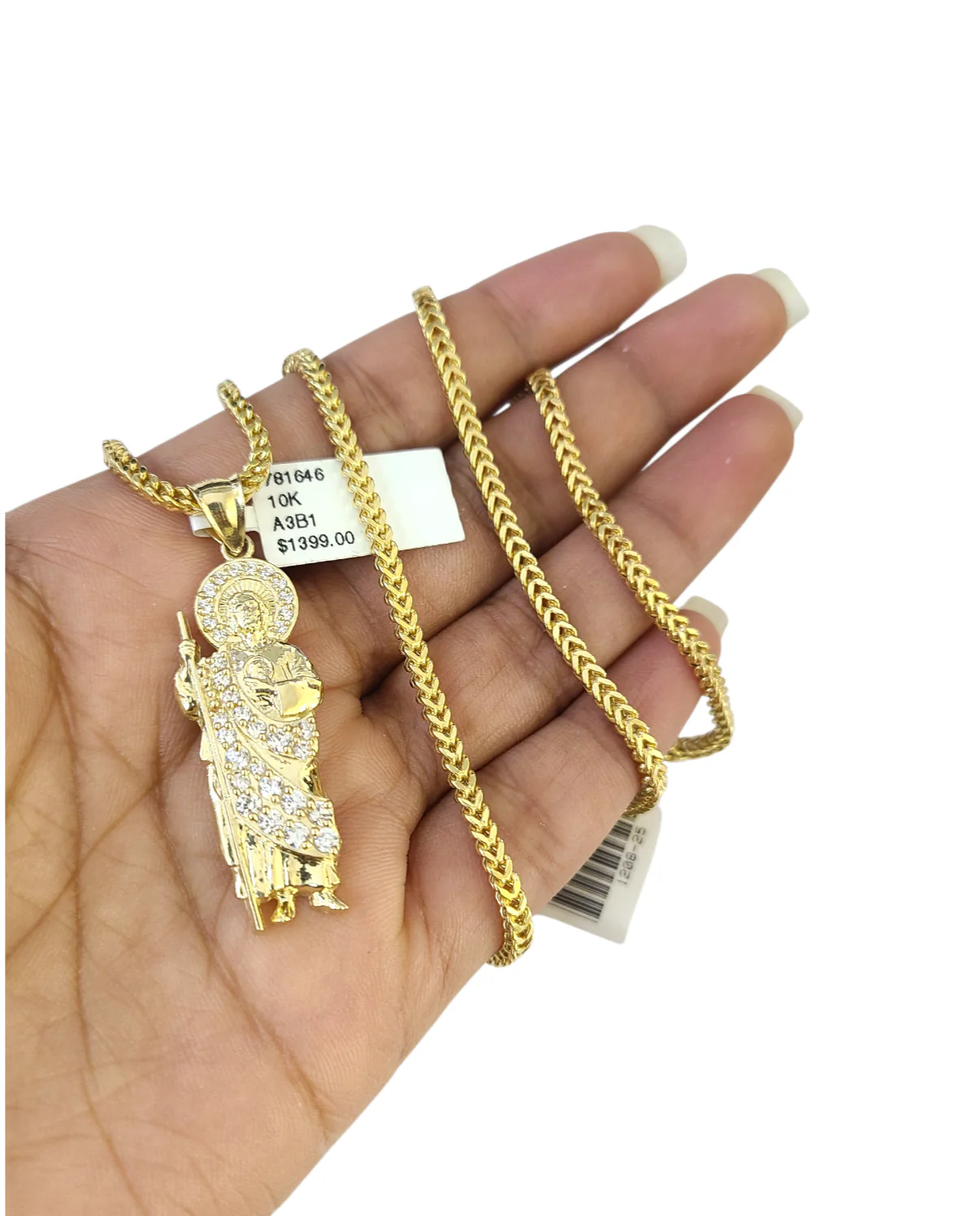 Real 10k Gold Franco Chain Saint Jude Charm Pendant Necklace SET 2.5mm 18"-26"