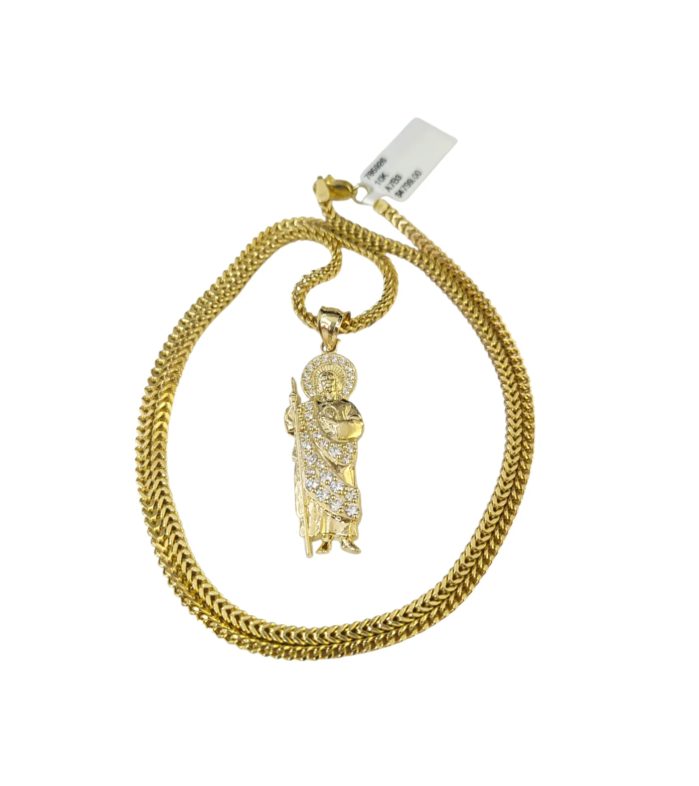 Real 10k Gold Franco Chain Saint Jude Charm Pendant Necklace SET 2.5mm 18"-26" - Image 4
