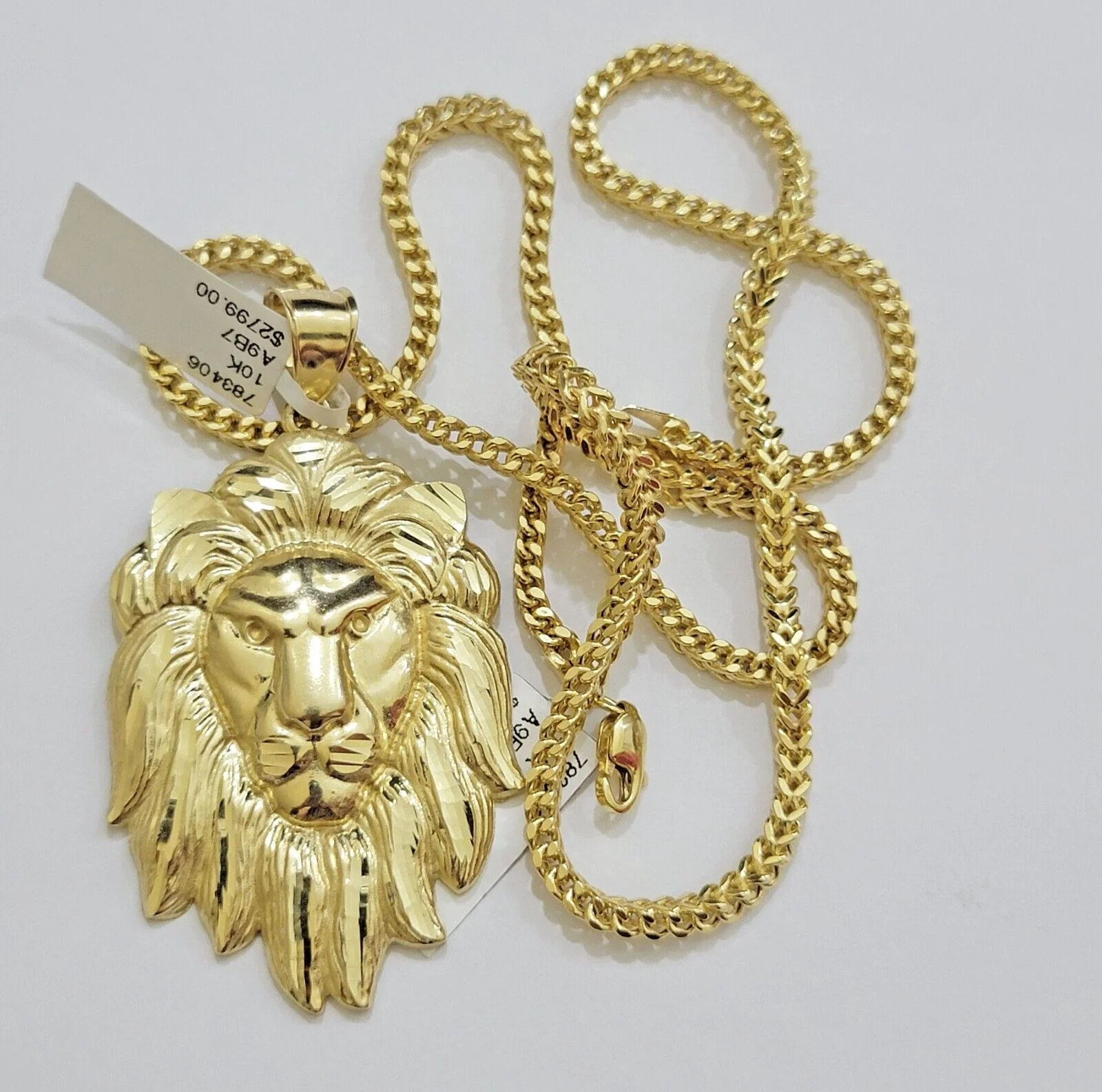 REAL 10k Gold Franco Necklace Charm Lion Head Pendant SET 20 - 26 Inch 3mm Chain - Image 3