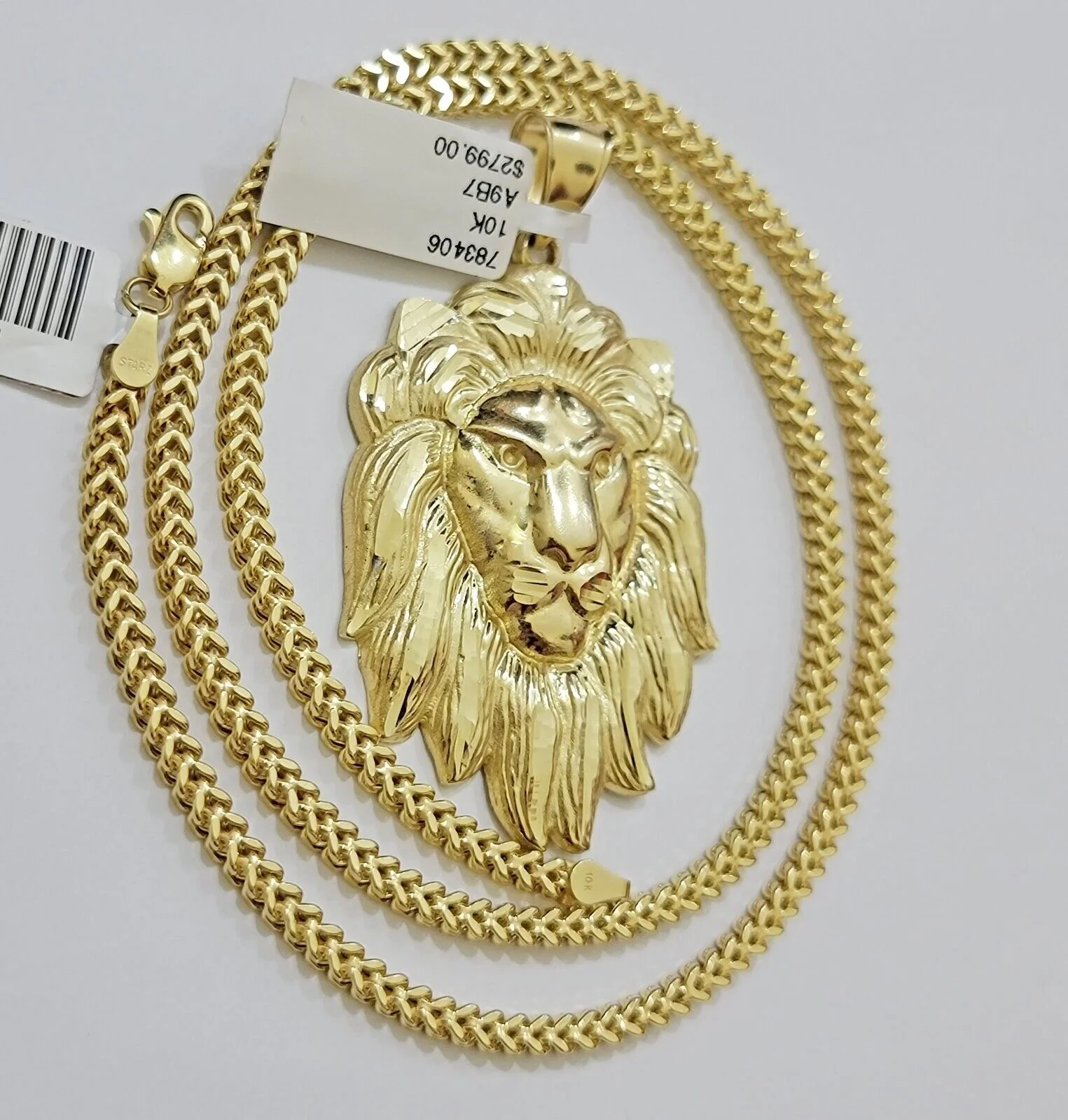 REAL 10k Gold Franco Necklace Charm Lion Head Pendant SET 20 - 26 Inch 3mm Chain - Image 7