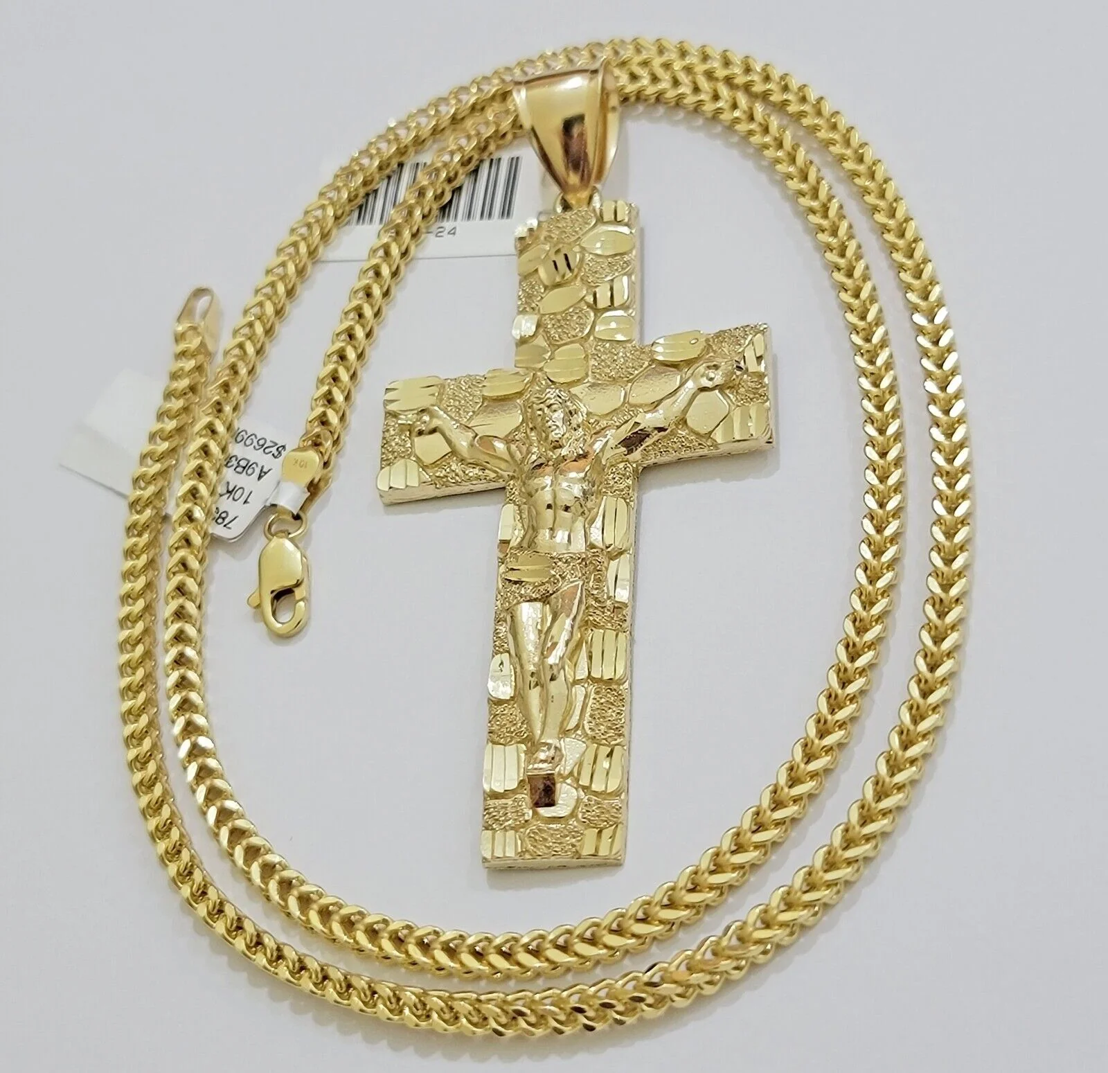 REAL 10k Gold Franco Necklace Nugget Cross Pendant SET 20" - 26 Inch 3mm Chain - Image 6