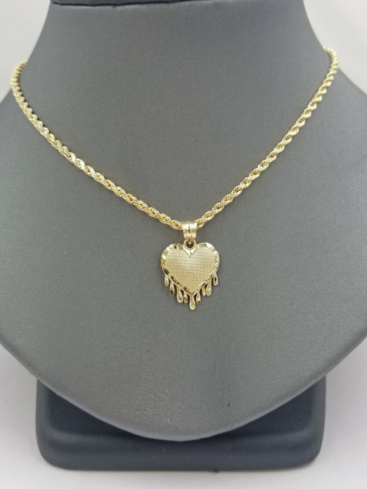 Real 10k Gold Heart Pendant Rope Chain Ladies Charm Necklace 18 20 22 24 26 28