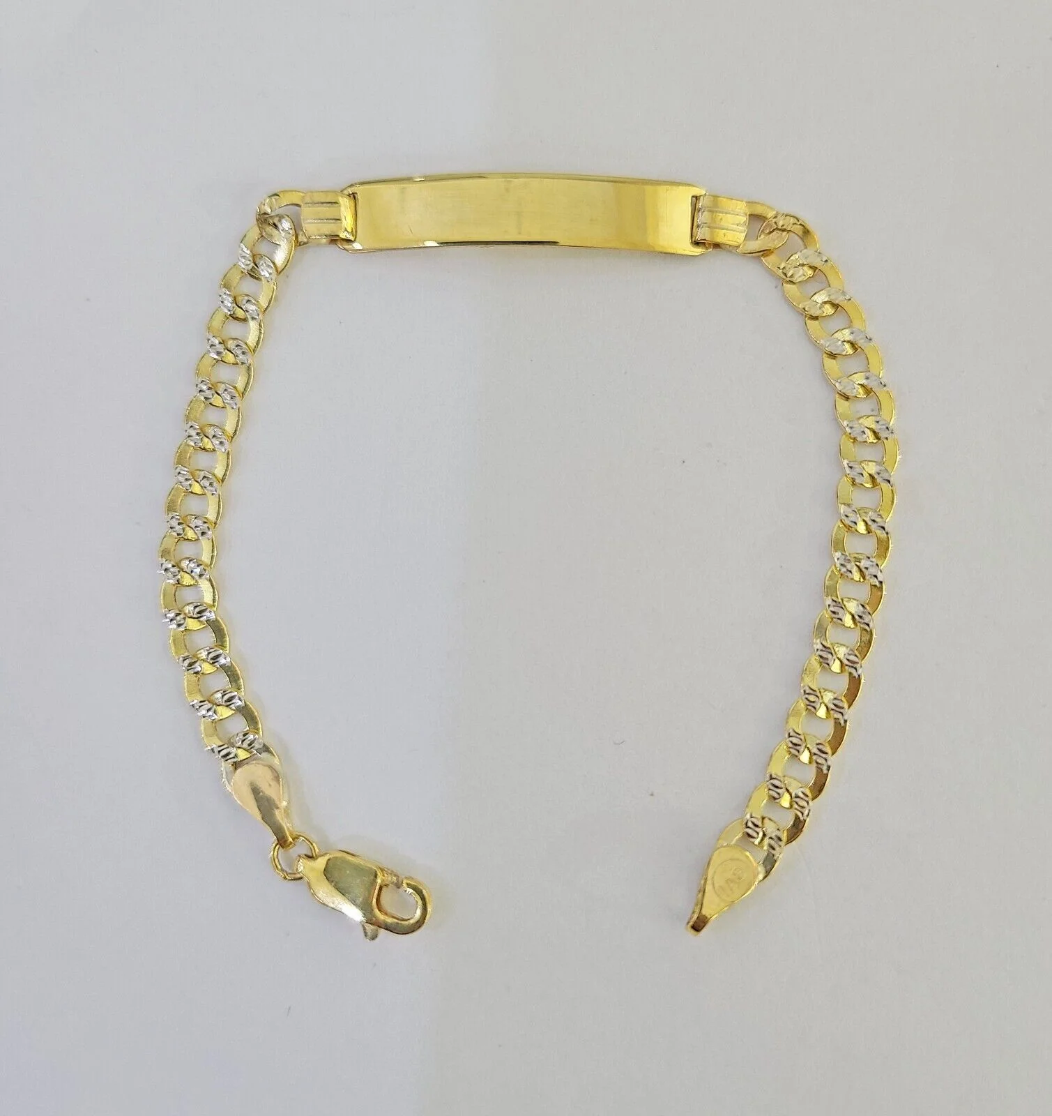 REAL 10K Gold ID Bracelet Kids Baby Diamond Cuts Cuban Curb Link - Image 4