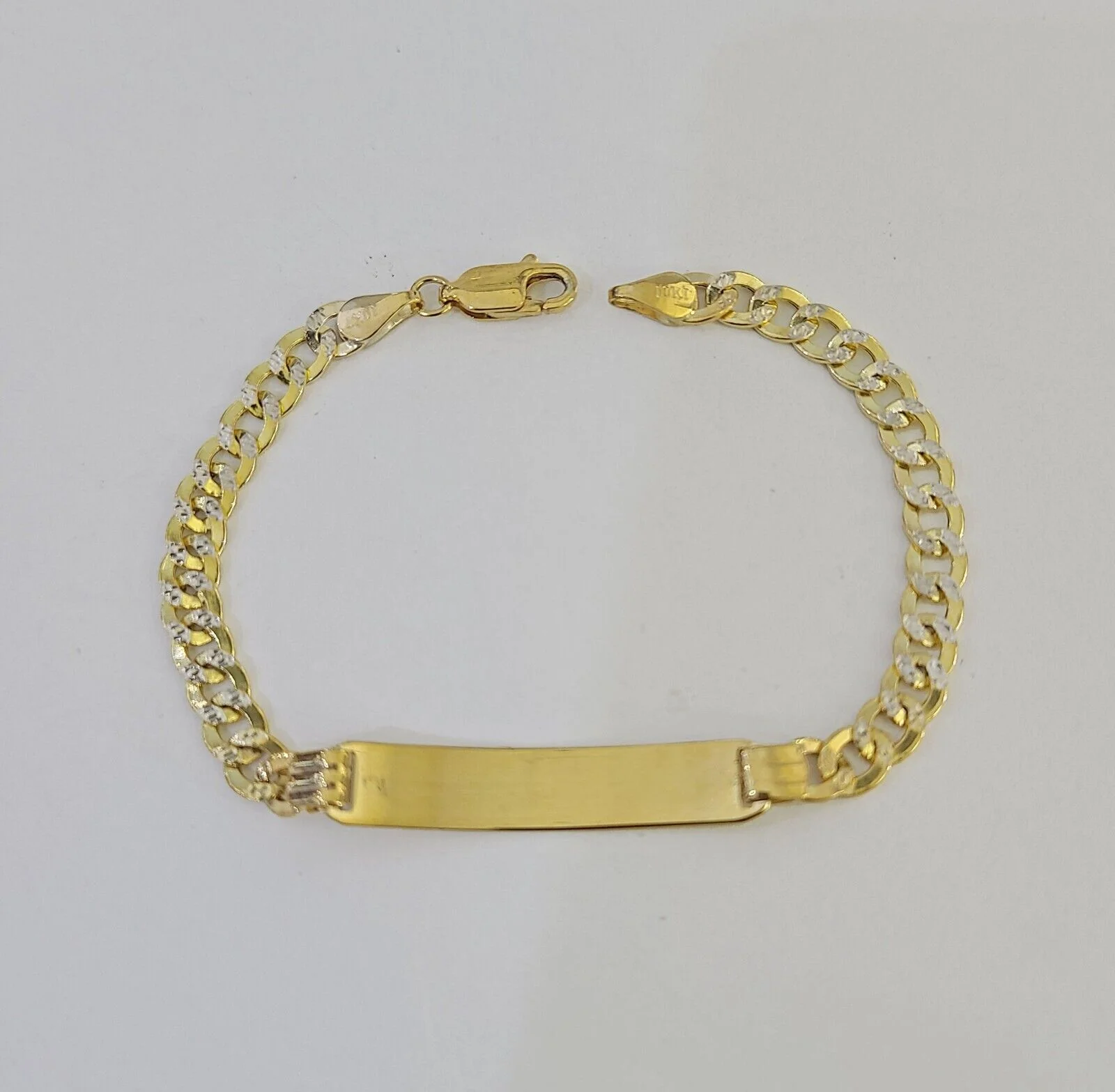 REAL 10K Gold ID Bracelet Kids Baby Diamond Cuts Cuban Curb Link - Image 6