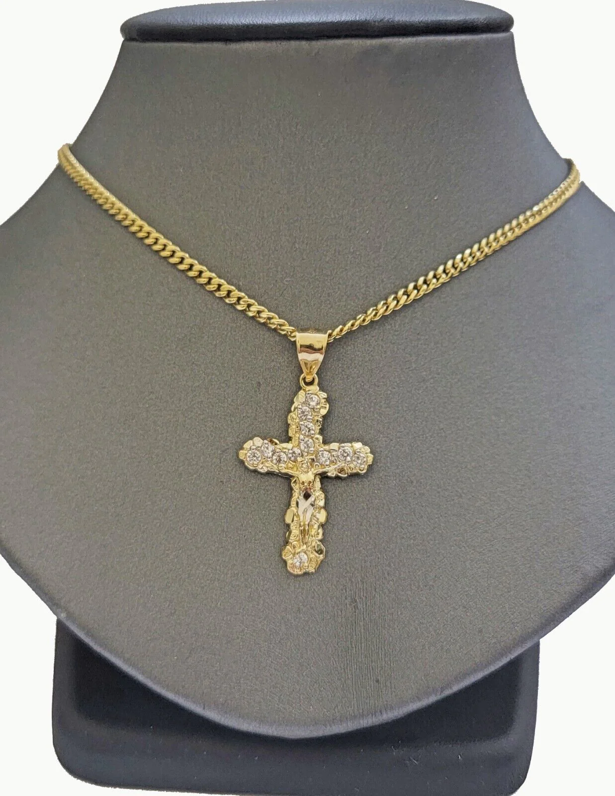 Real 10k Gold Jesus Cross Charm Chain Set Miami Cuban Link Necklace 2.5mm 18-26" - Image 5