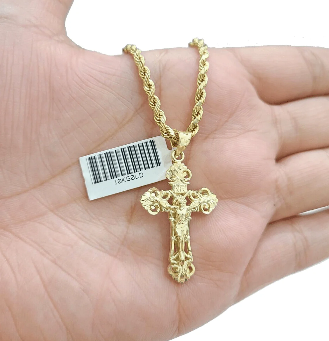 Real 10k Gold Jesus Cross Charm Pendant 10KT Yellow Gold For Chain & Necklace - Image 2