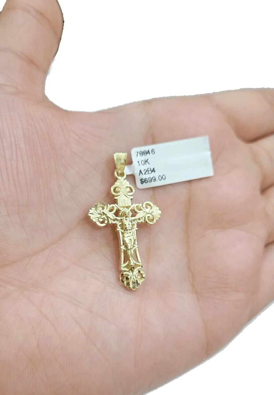 Real 10k Gold Jesus Cross Charm Pendant 10KT Yellow Gold For Chain & Necklace - Image 3