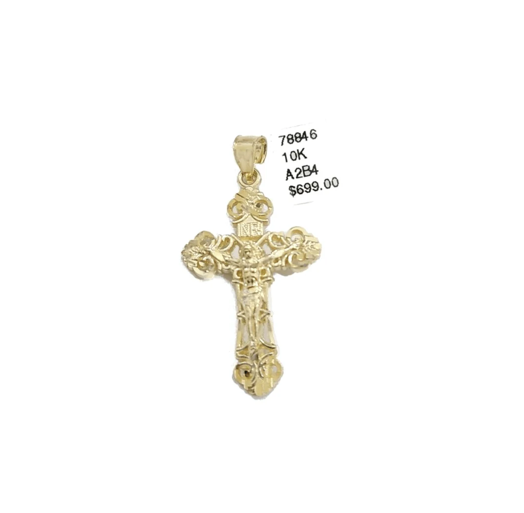 Real 10k Gold Jesus Cross Charm Pendant 10KT Yellow Gold For Chain & Necklace - Image 4