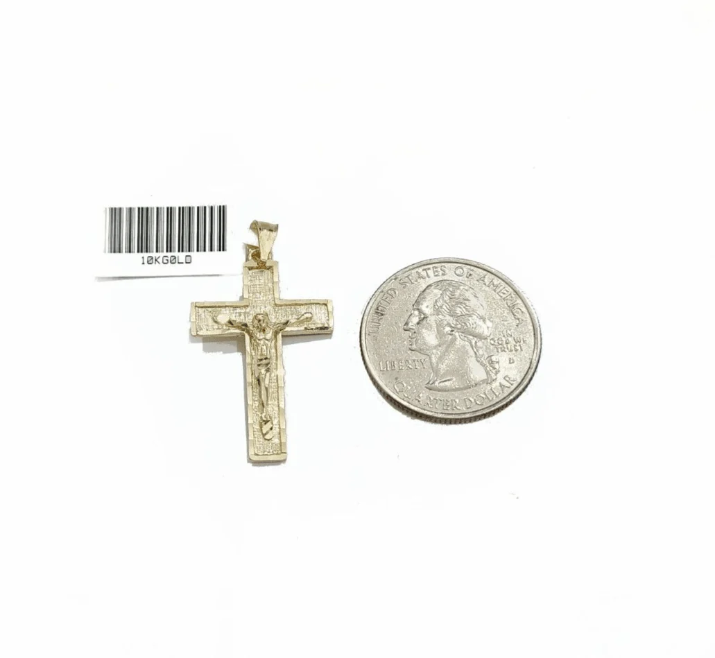 Real 10k Gold Jesus Cross Charm Pendant 10KT Yellow Gold For Chain & Necklace - Image 4