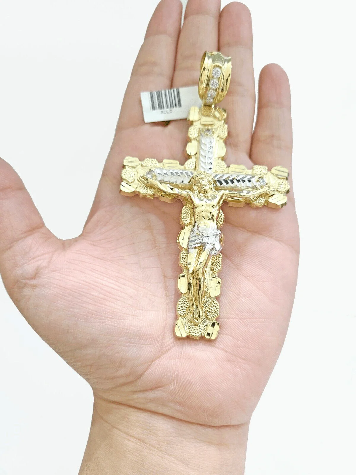 Real 10k Gold Jesus Cross Charm Pendant 3.5'' Inch 10KT  Yellow Gold