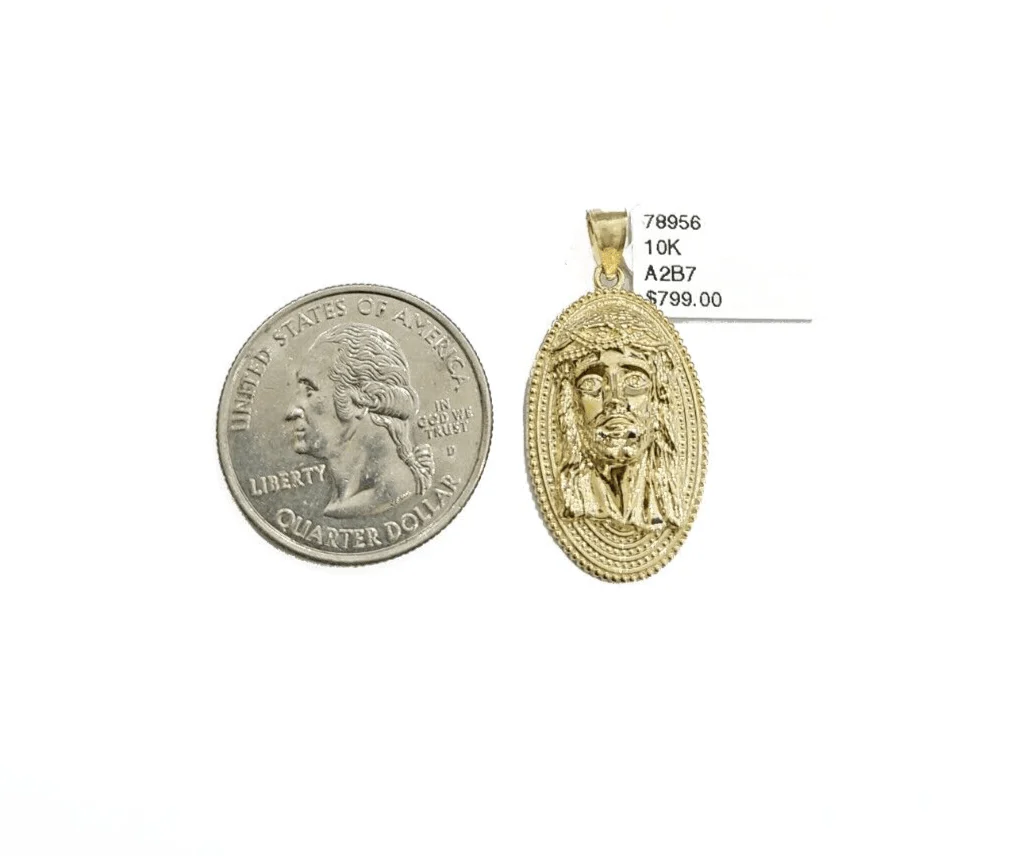 Real 10k Gold Jesus Head Circular Charm Pendant 10KT Yellow Gold - Image 4