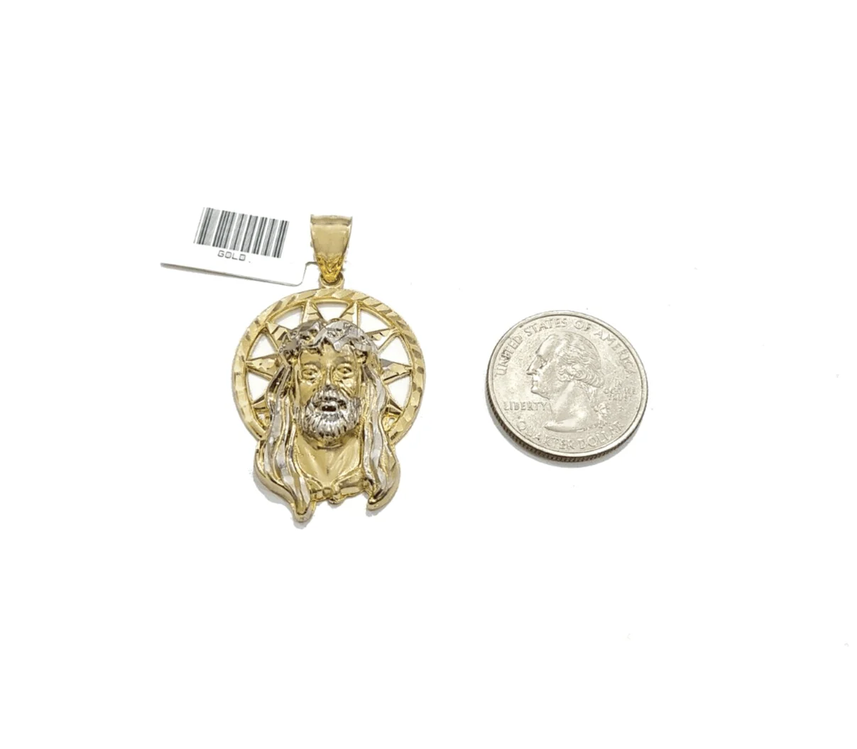 Real 10k Gold Jesus Star Head Circular Charm Pendant 10KT Yellow Gold - Image 3
