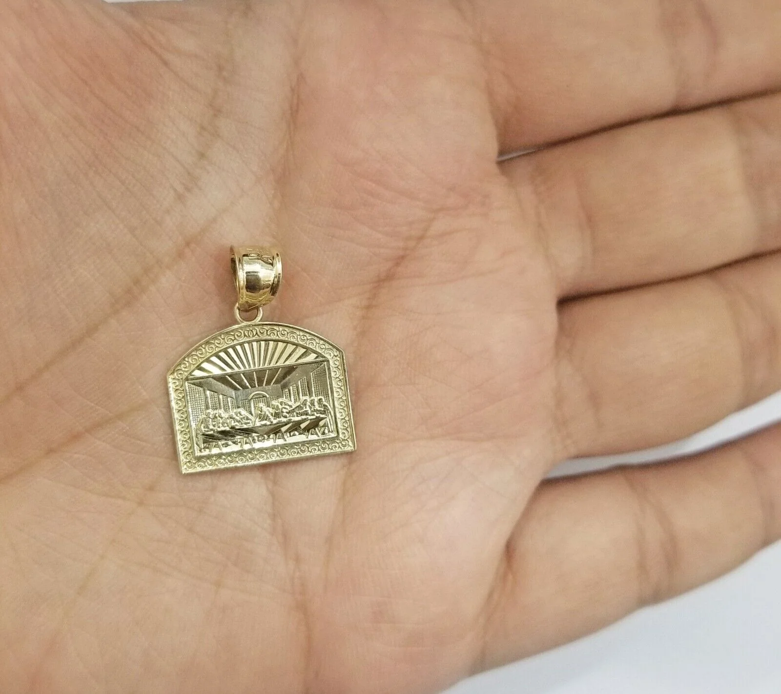 Real 10k Gold Last Supper Charm Dome shape Pendant 10kt Yellow Gold - Image 2