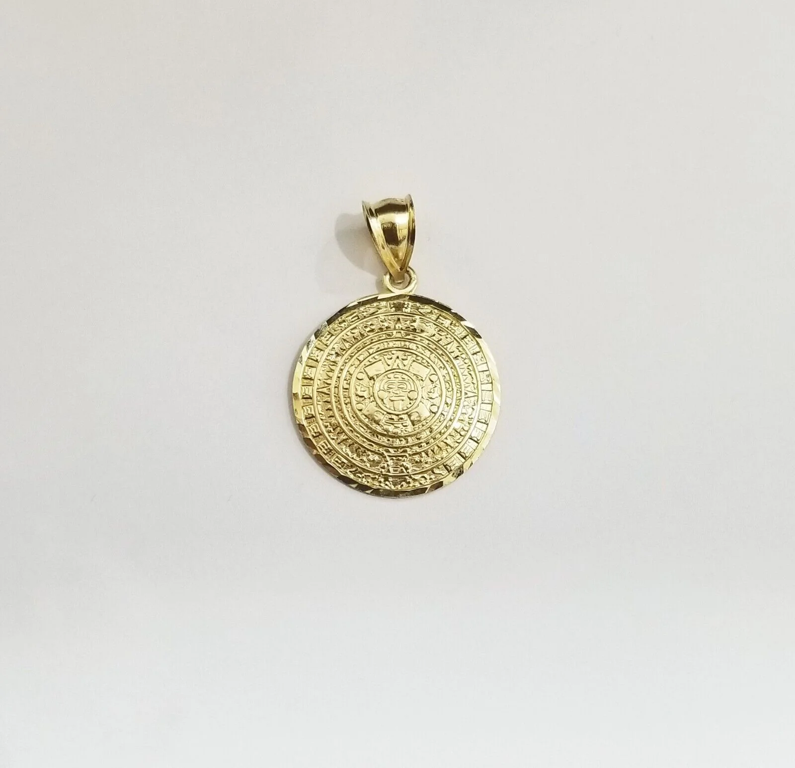 Real 10k Gold Mayan Calendar Circular Charm Pendant 10kt Yellow Gold - Image 8