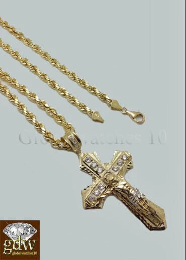 Real 10k Gold Men's Jesus Crucifix Cross Pendent Charm with 28 Inch Rope Chain. - Image 7