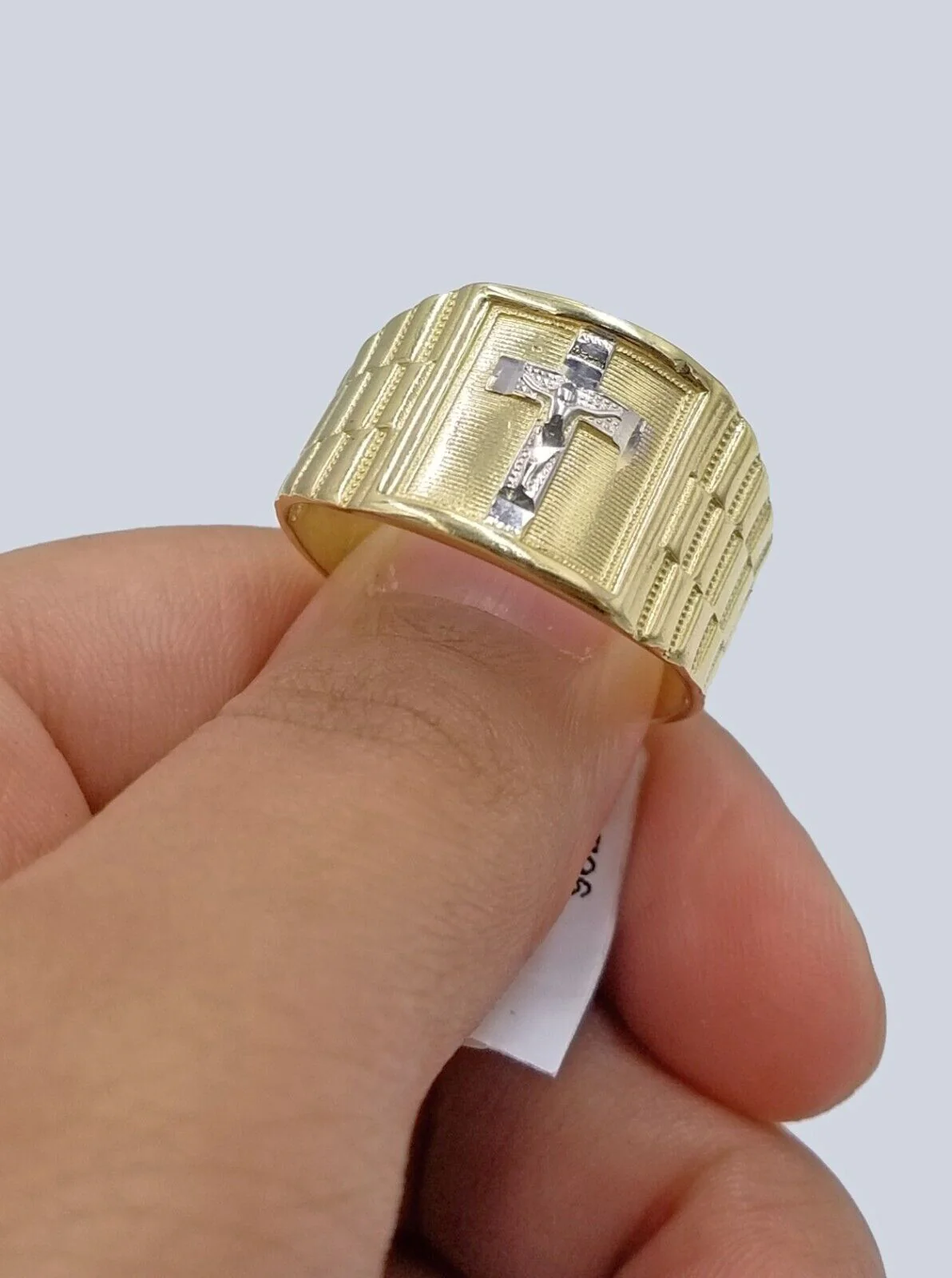 Real 10k Gold Men's Ring Cross All Sizes Yellow Gold Male Casual Pinky Band