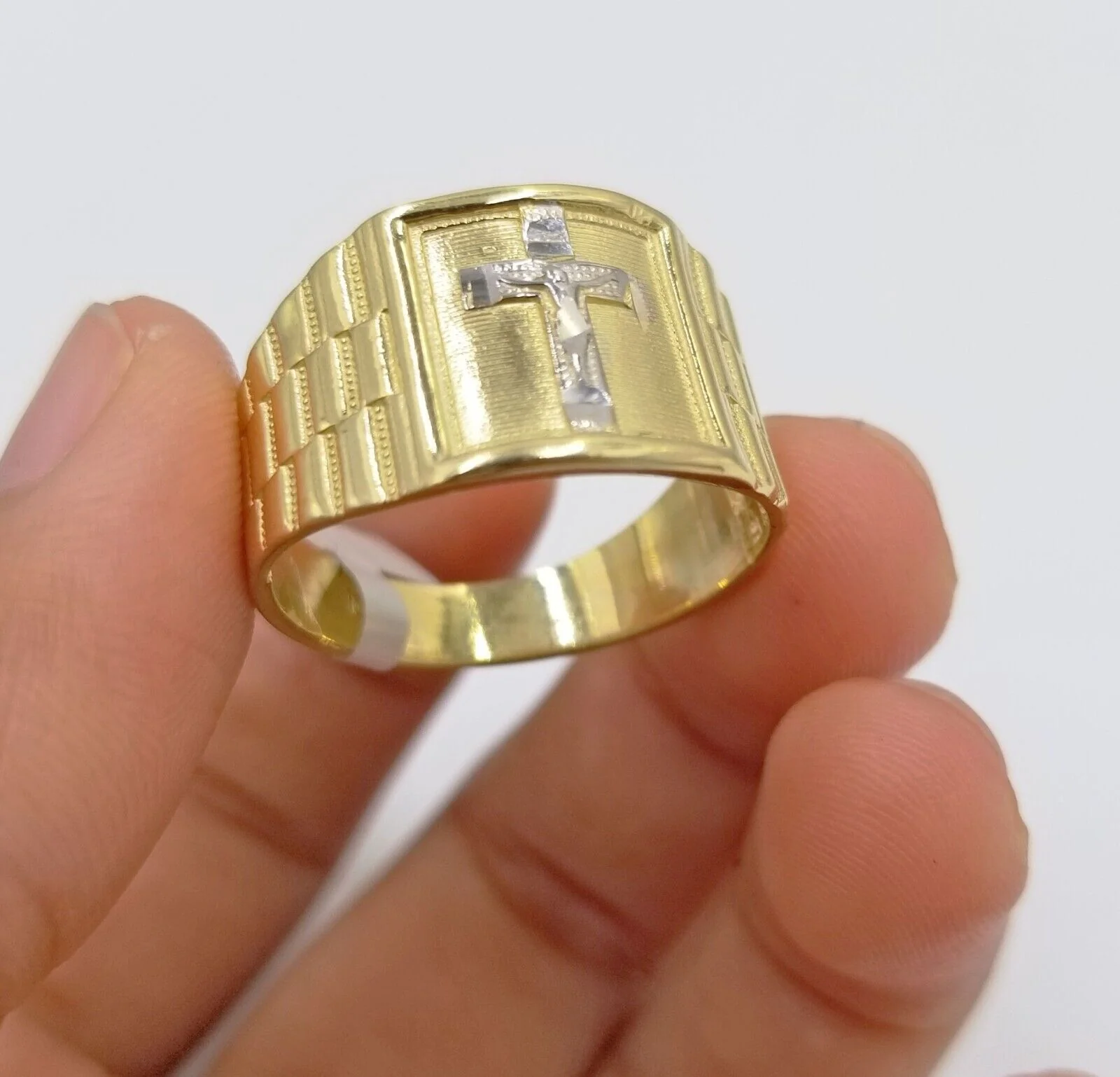 Real 10k Gold Men's Ring Cross All Sizes Yellow Gold Male Casual Pinky Band - Image 8