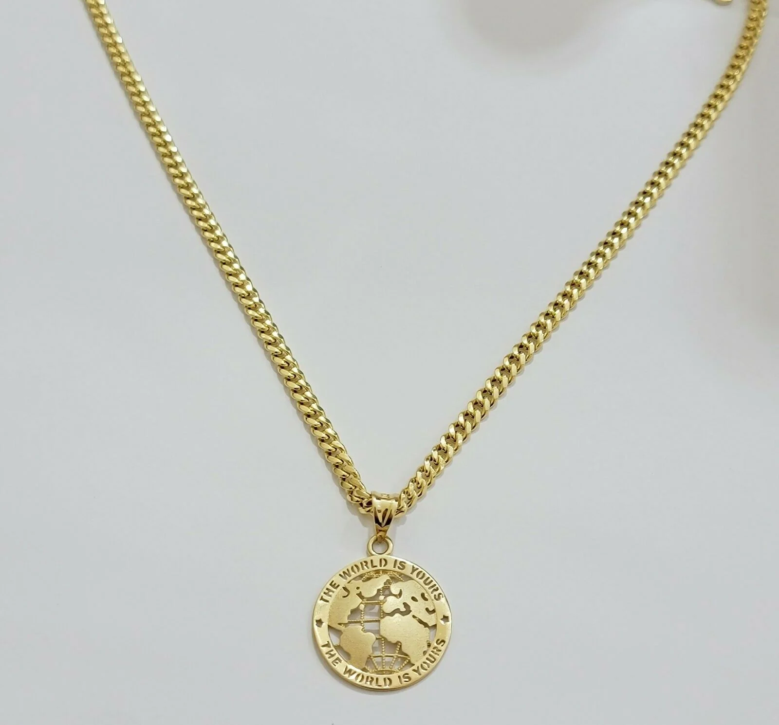 Real 10k Gold Miami Cuban 24" Chain Pendant Set 3.5mm Necklace World Map Charm - Image 8