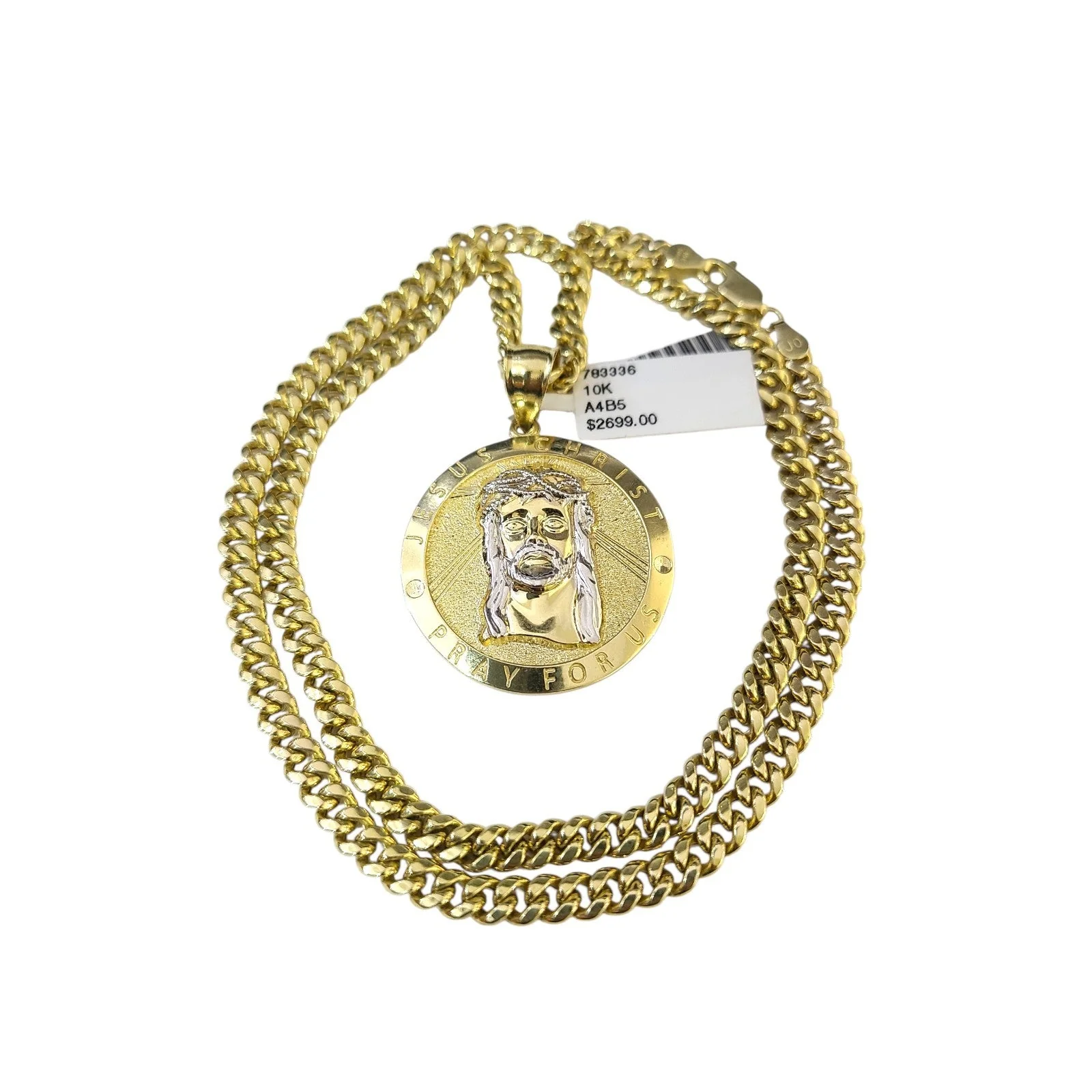 Real 10K Gold Miami Cuban Chain Jesus Christ 20"-28" 4mm Pendant Necklace SET - Image 4