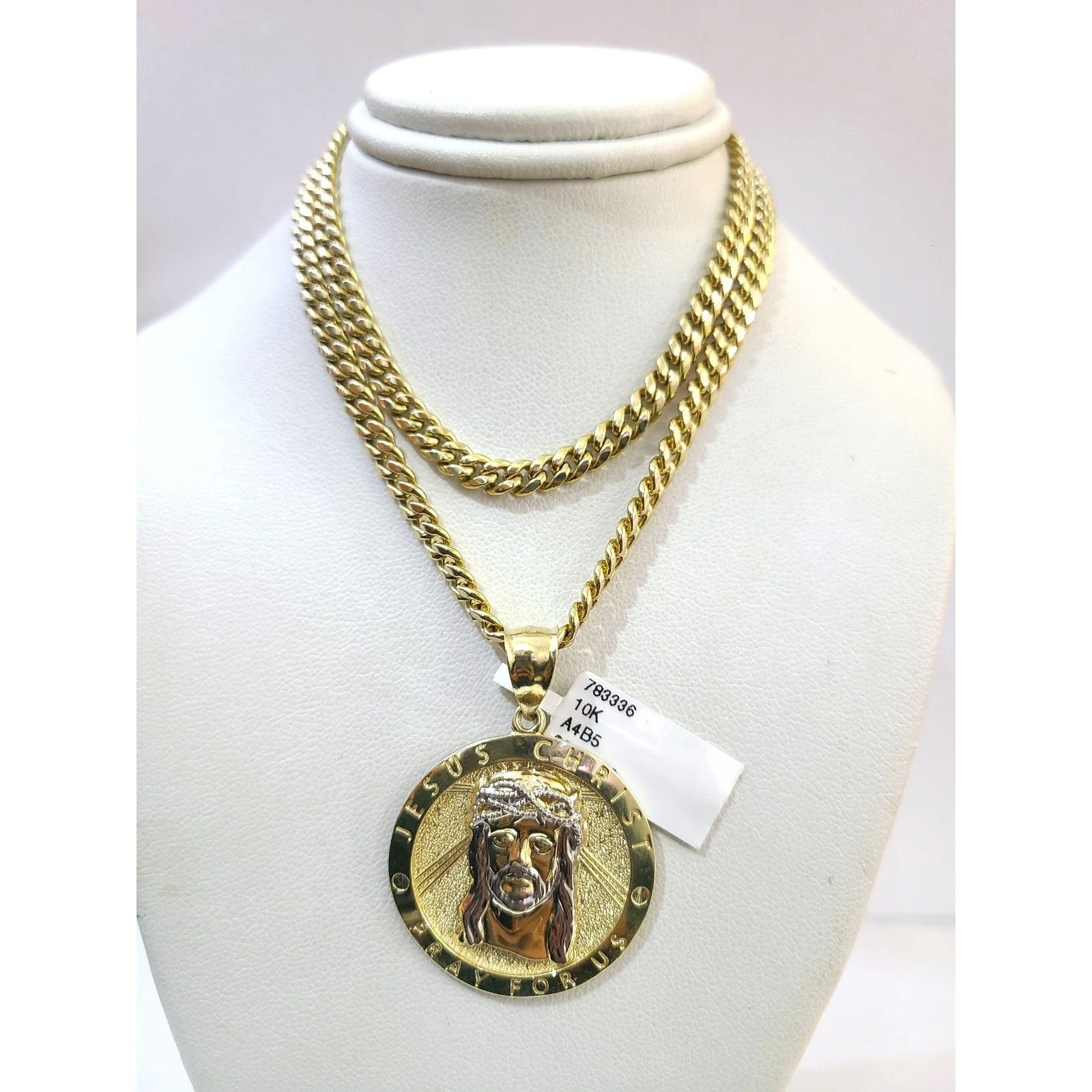 Real 10K Gold Miami Cuban Chain Jesus Christ 20"-28" 4mm Pendant Necklace SET - Image 5