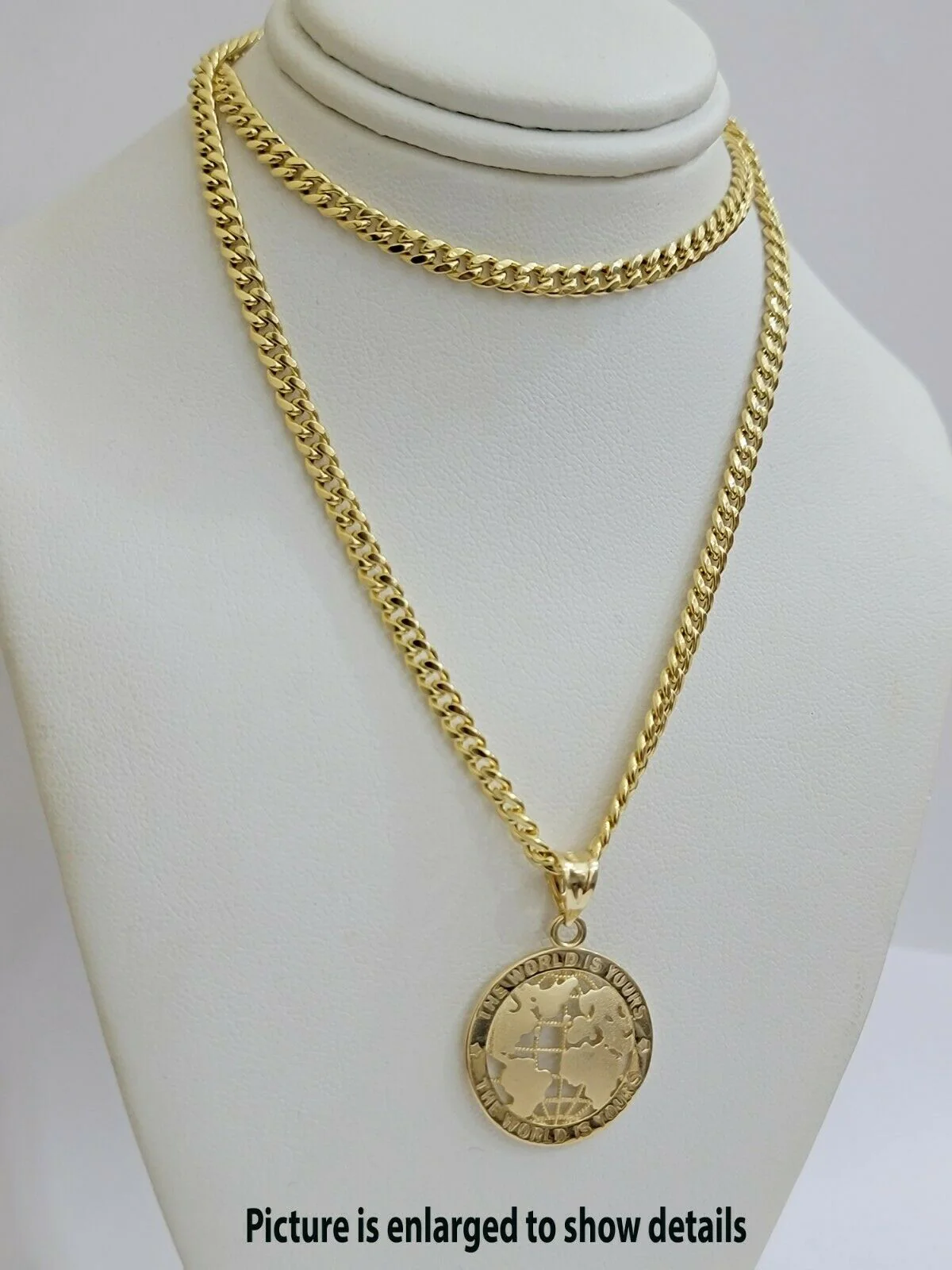 Real 10k Gold Miami Cuban Link Chain Pendant Set 3.5mm Necklace World Map Charm - Image 10