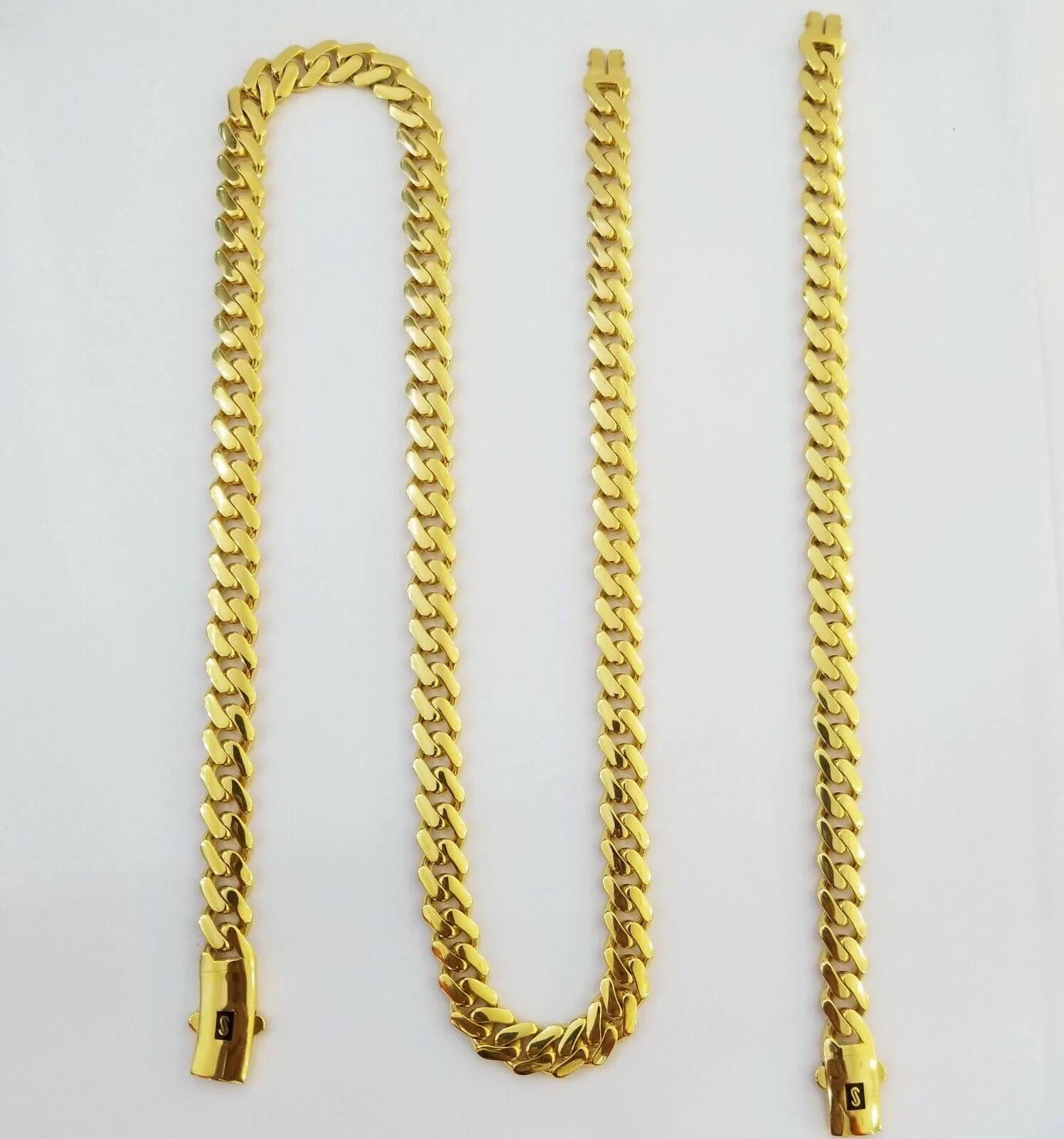 Real 10k Gold Miami Cuban Link Royal 9mm Monaco chain and Bracelet Set ,Necklace - Image 3