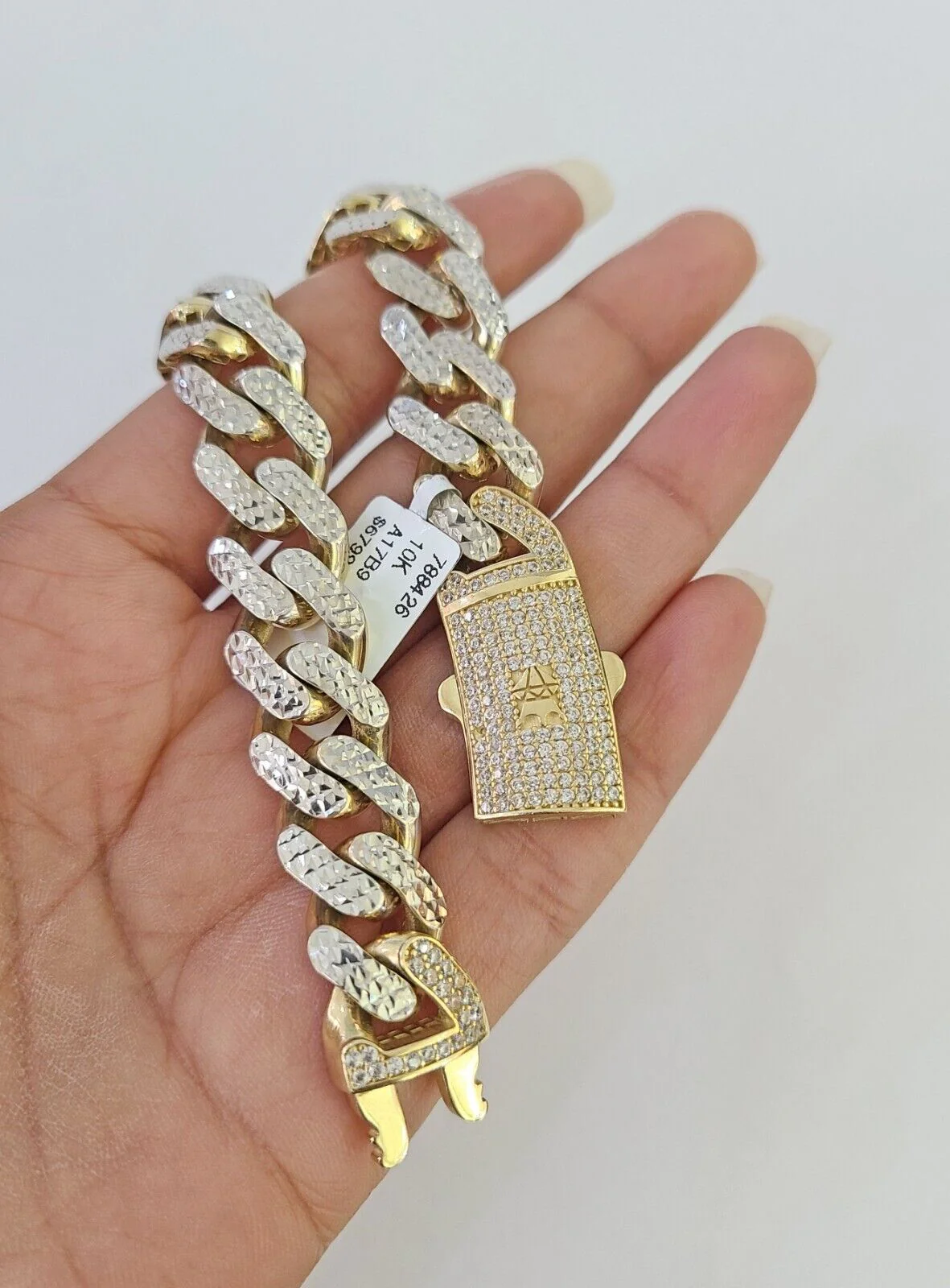 Real 10k Gold Monaco Bracelet 12mm 8" Two-tone Diamond Cut 10kt Royal Cuban link - Image 2