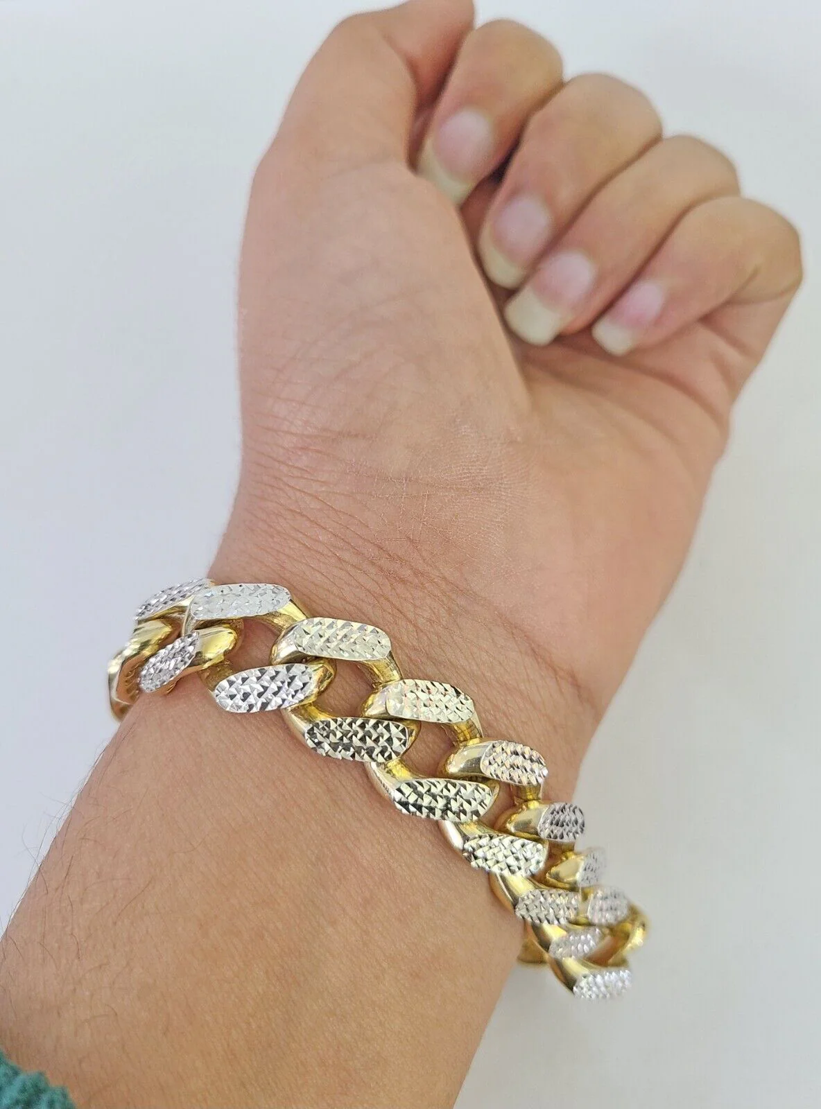 Real 10k Gold Monaco Bracelet 14mm 8" Two-tone Diamond Cut 10kt Royal Cuban link - Image 5