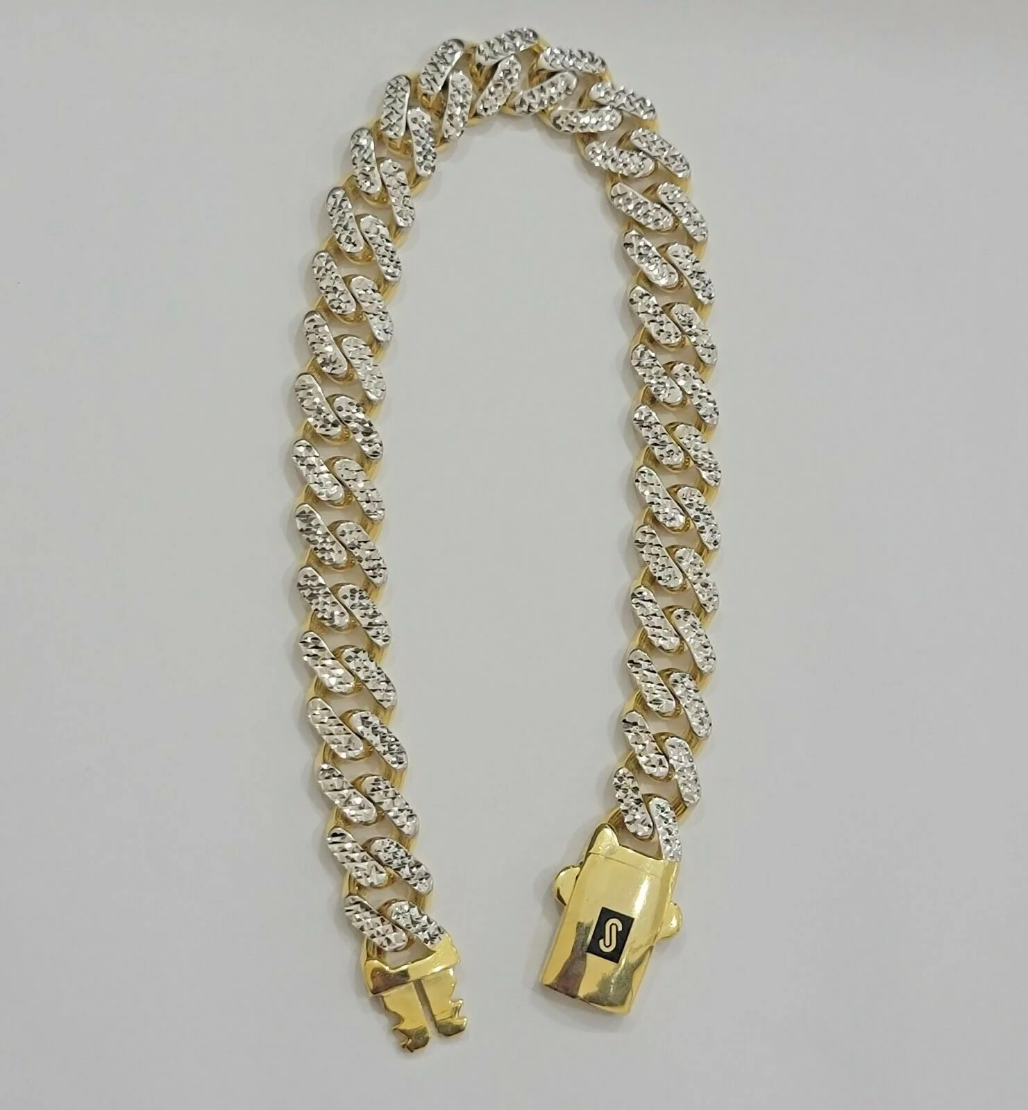 Real 10k Gold Monaco Bracelet 9mm 8.5" Two-tone Diamond Cut 10kt Gold SALE, mens - Image 5