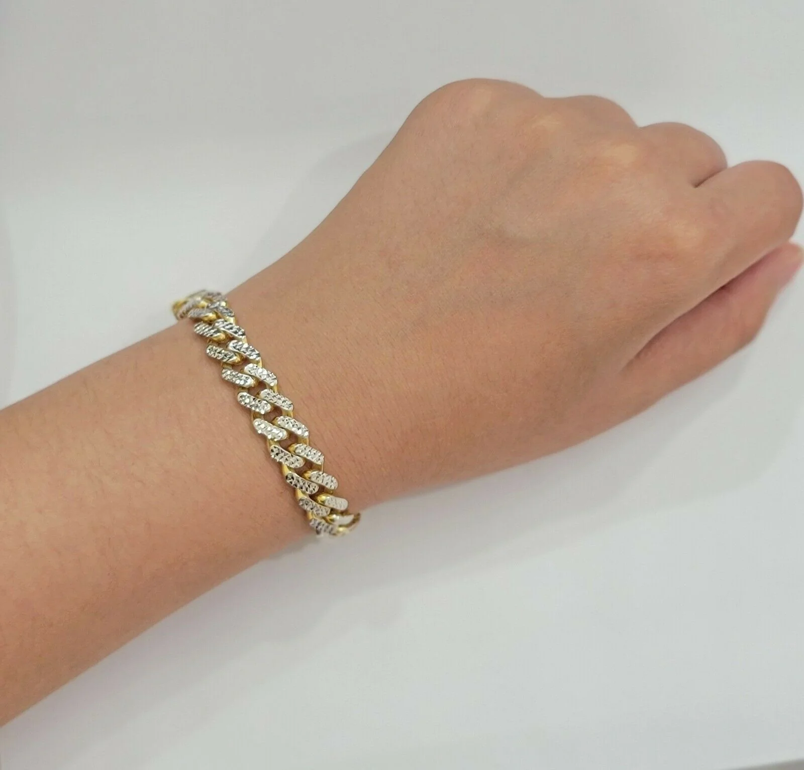 Real 10k Gold Monaco Bracelet 9mm 8.5" Two-tone Diamond Cut 10kt Gold SALE, mens - Image 7
