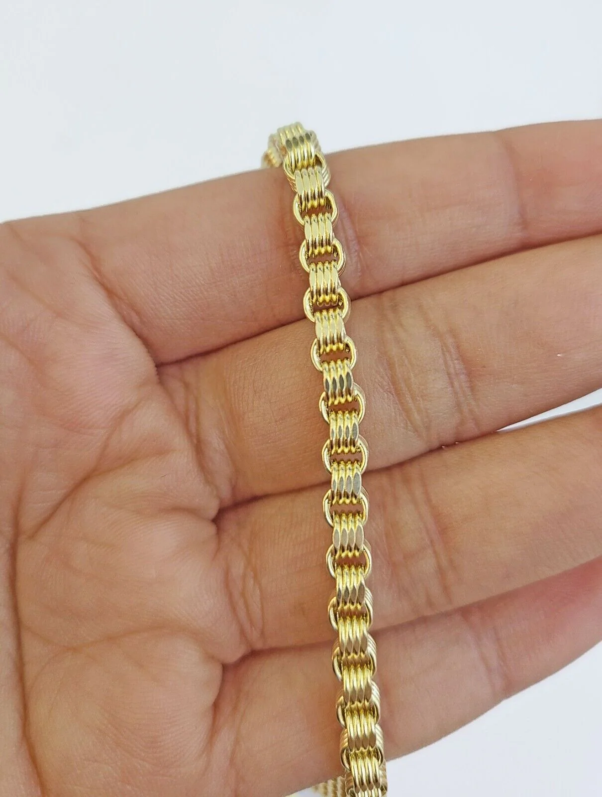 Real 10k Gold Nugget Cross Byzantine Chain Necklace 4mm 24" Chain Charm SET 10kt - Image 6