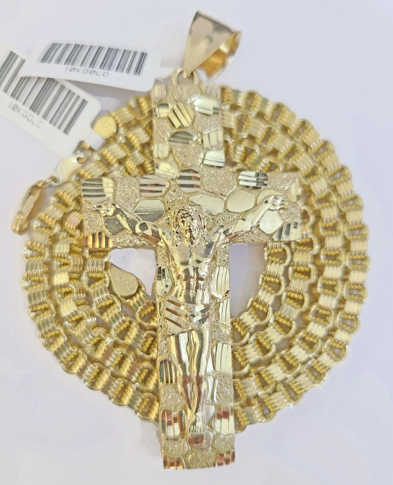 Real 10k Gold Nugget Cross Byzantine Chain Necklace 4mm 26" Chain Charm SET 10kt - Image 5