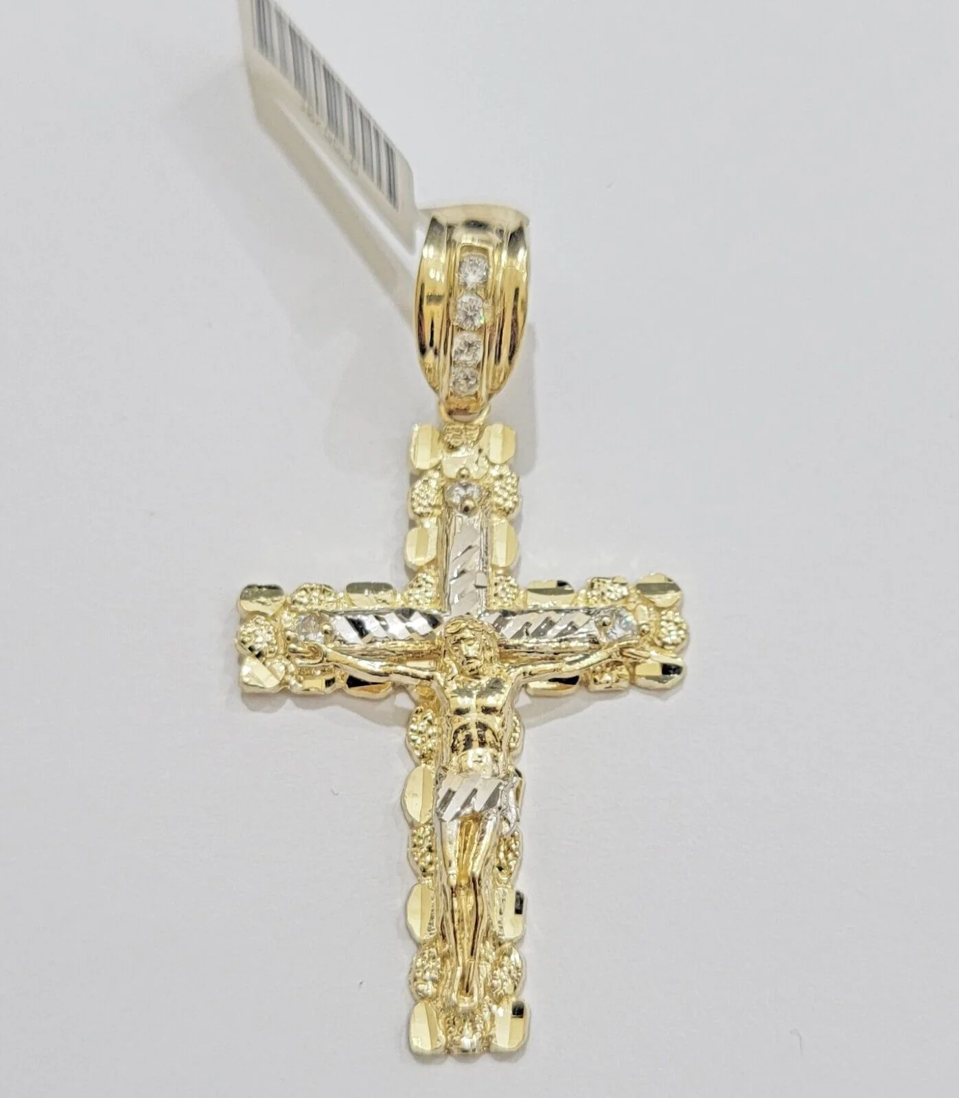 Real 10k Gold Nugget Cross & Cuban Link Chain 5mm 26" Necklace Charm pendant Set - Image 4