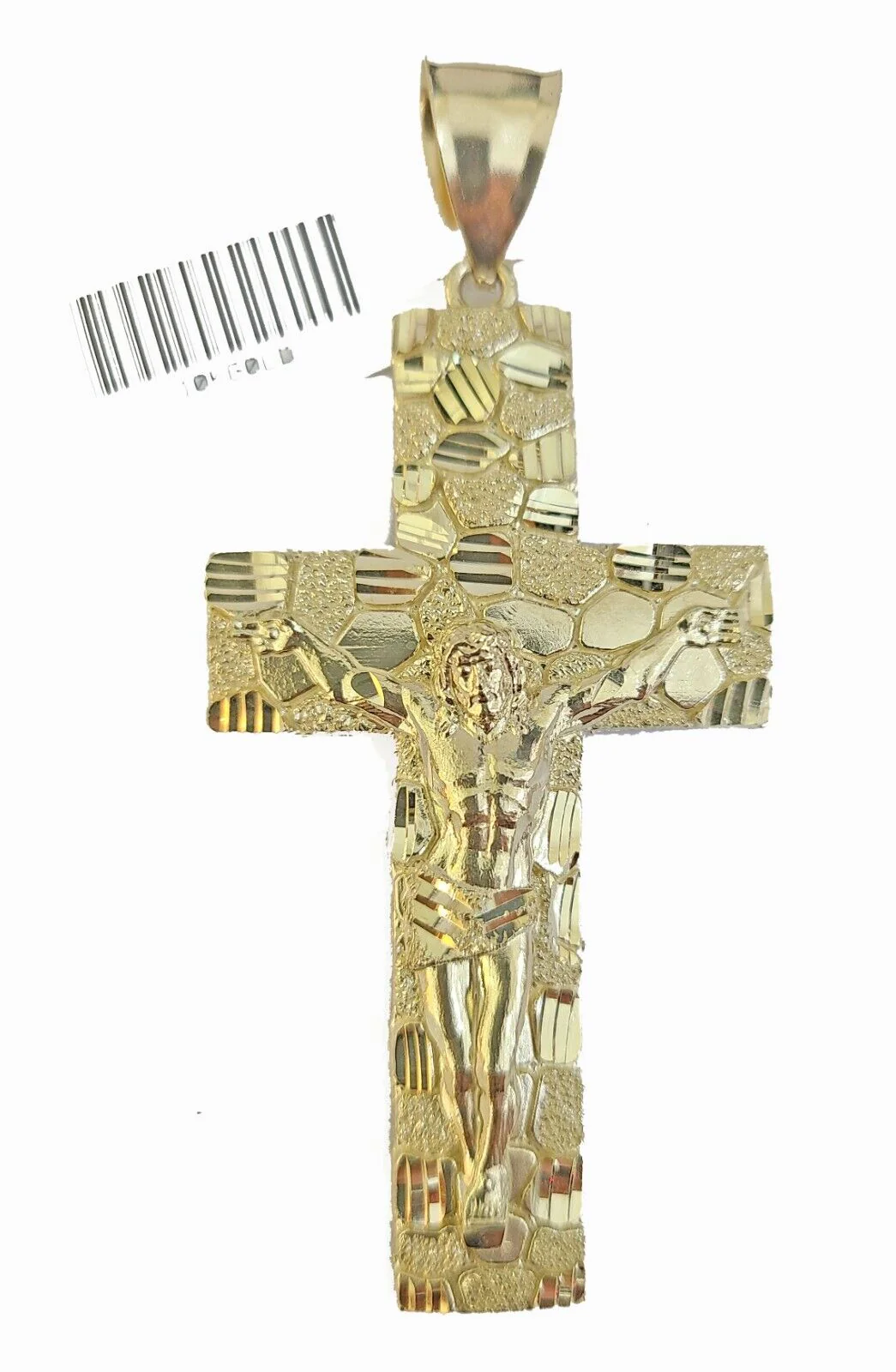 Real 10k Gold Nugget Cross Rope Necklace 6mm 24" Chain Charm SET 10kt - Image 4