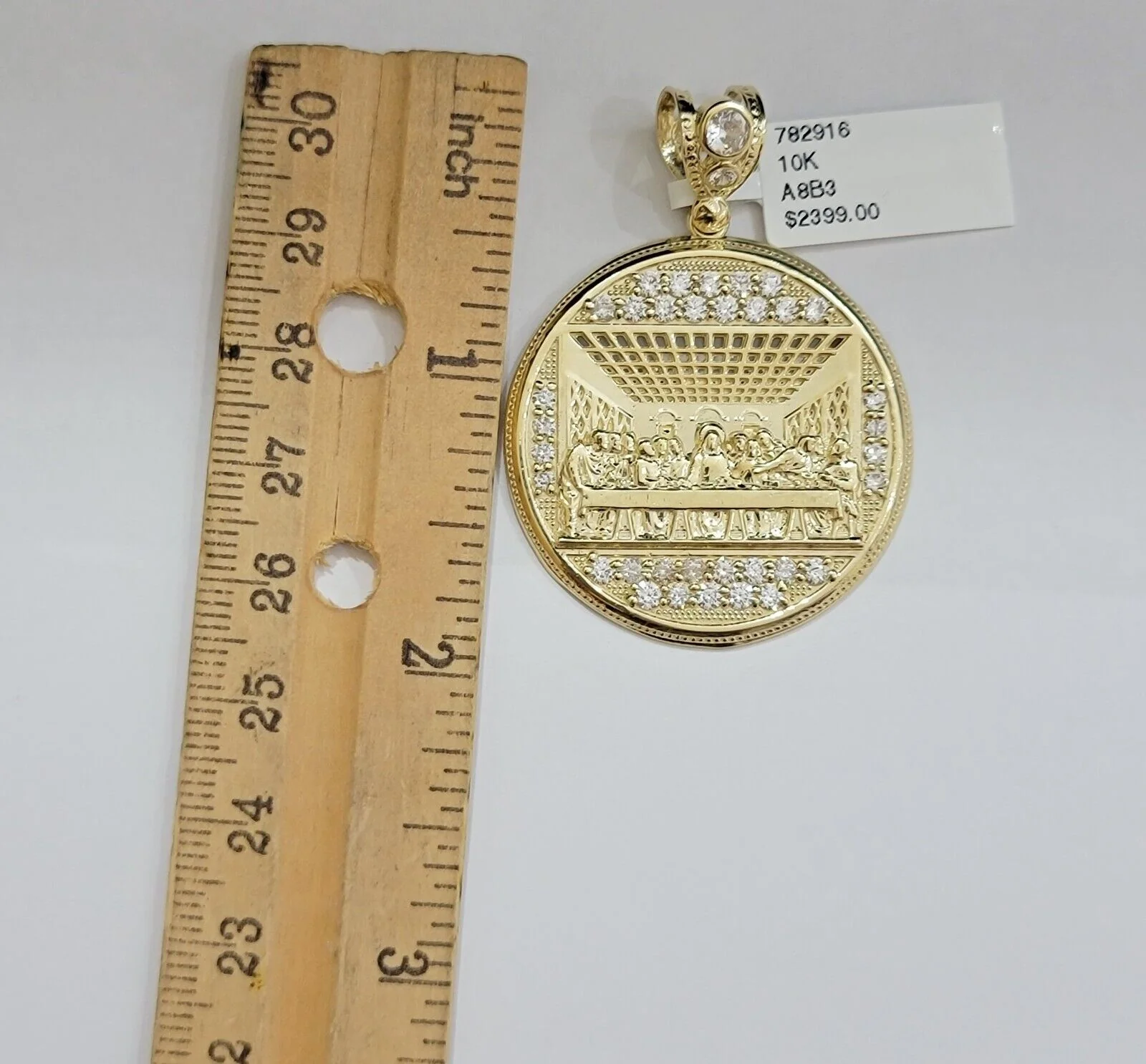 Real 10k Gold Pendant Charm Last Supper Jesus 10kt Yellow Gold With Stones , New - Image 3