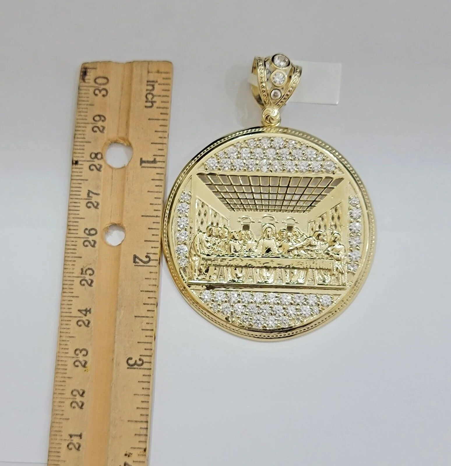 Real 10k Gold Pendant Charm Last Supper Jesus 10kt Yellow Gold With Stones , New - Image 5
