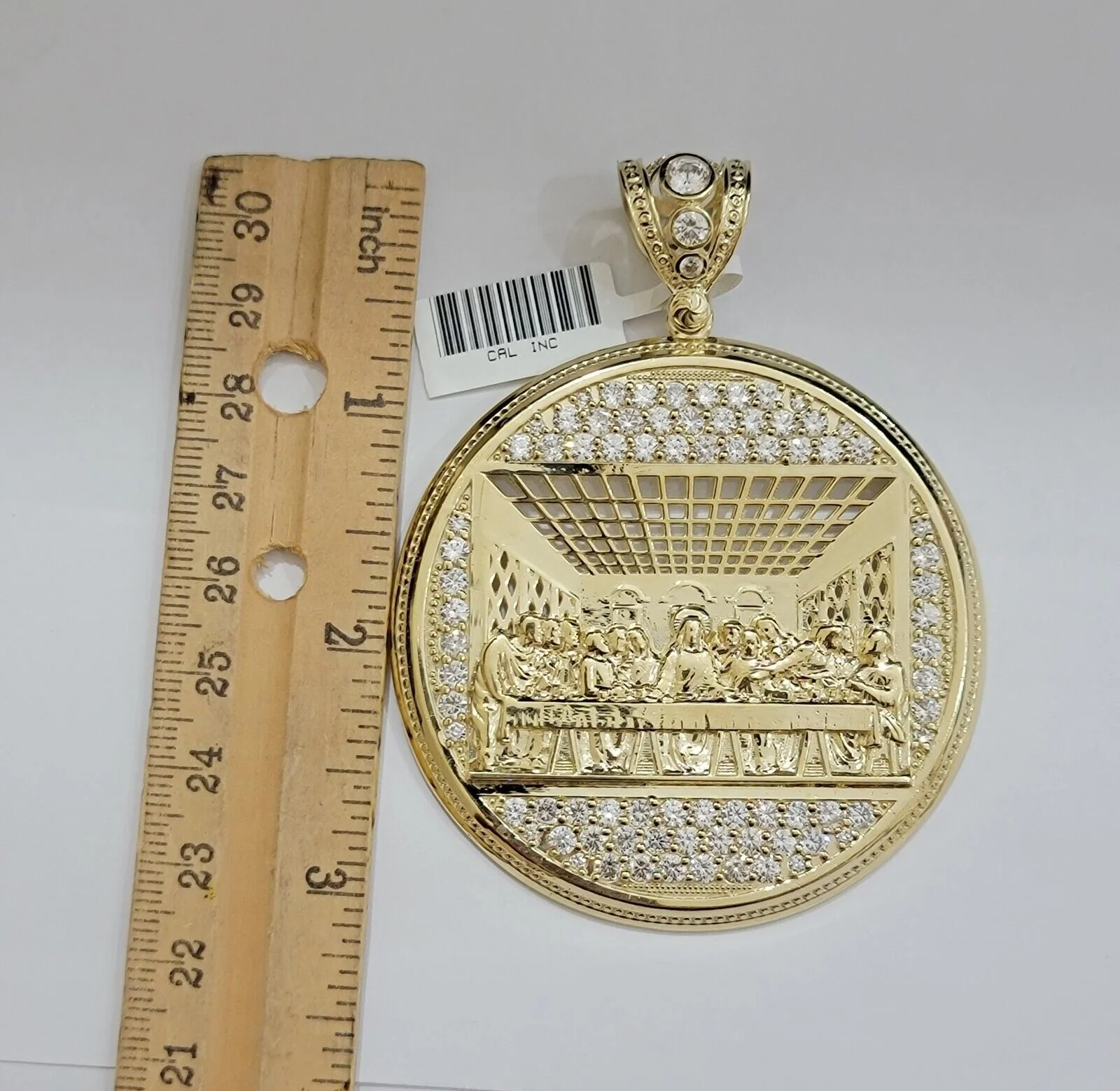 Real 10k Gold Pendant Charm Last Supper Jesus 10kt Yellow Gold With Stones , New - Image 6