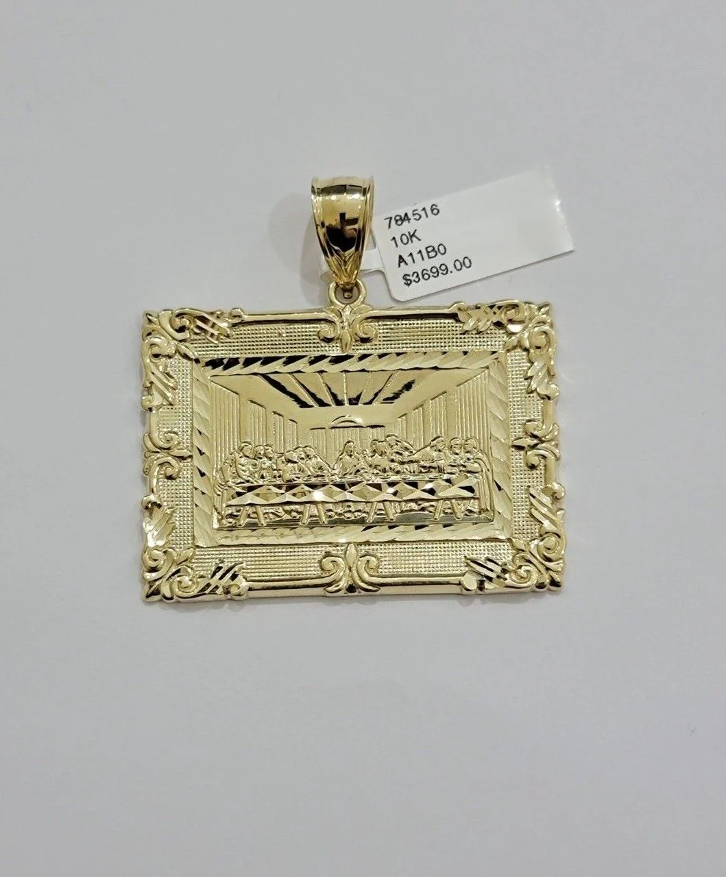 Real 10k Gold Pendant Charm Last Supper Square Jesus 10kt Yellow 1.5-3 Inch SALE - Image 14