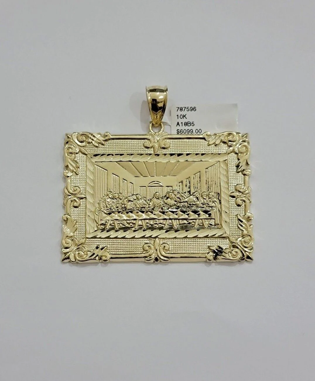 Real 10k Gold Pendant Charm Last Supper Square Jesus 10kt Yellow 1.5-3 Inch SALE - Image 5