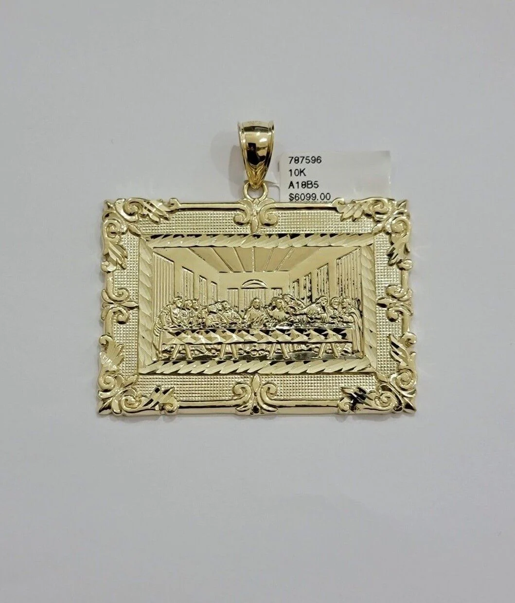 Real 10k Gold Pendant Charm Last Supper Square Jesus 10kt Yellow 1.5-3 Inch SALE - Image 9