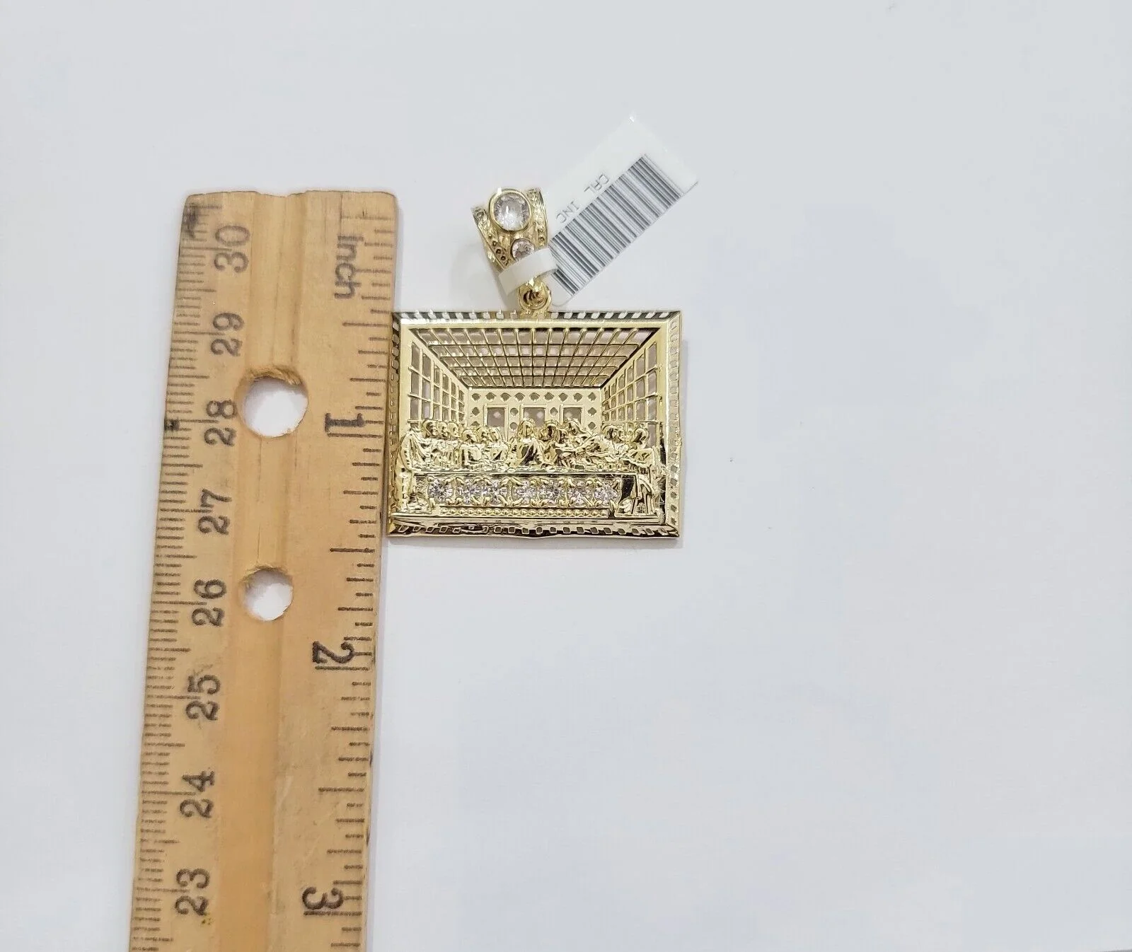 Real 10k Gold Pendant Charm Last Supper Square Jesus 10kt Yellow Gold With Stone - Image 4