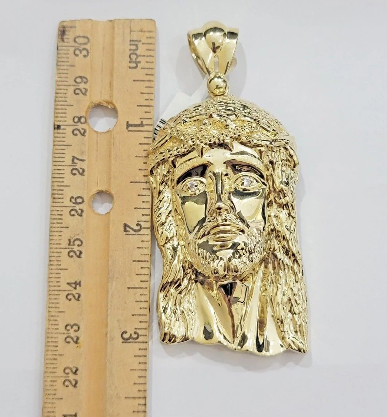 Real 10k Gold Pendant Jesus Head Charm 10kt Yellow Gold 3.1 Inch Long For Men's - Image 5