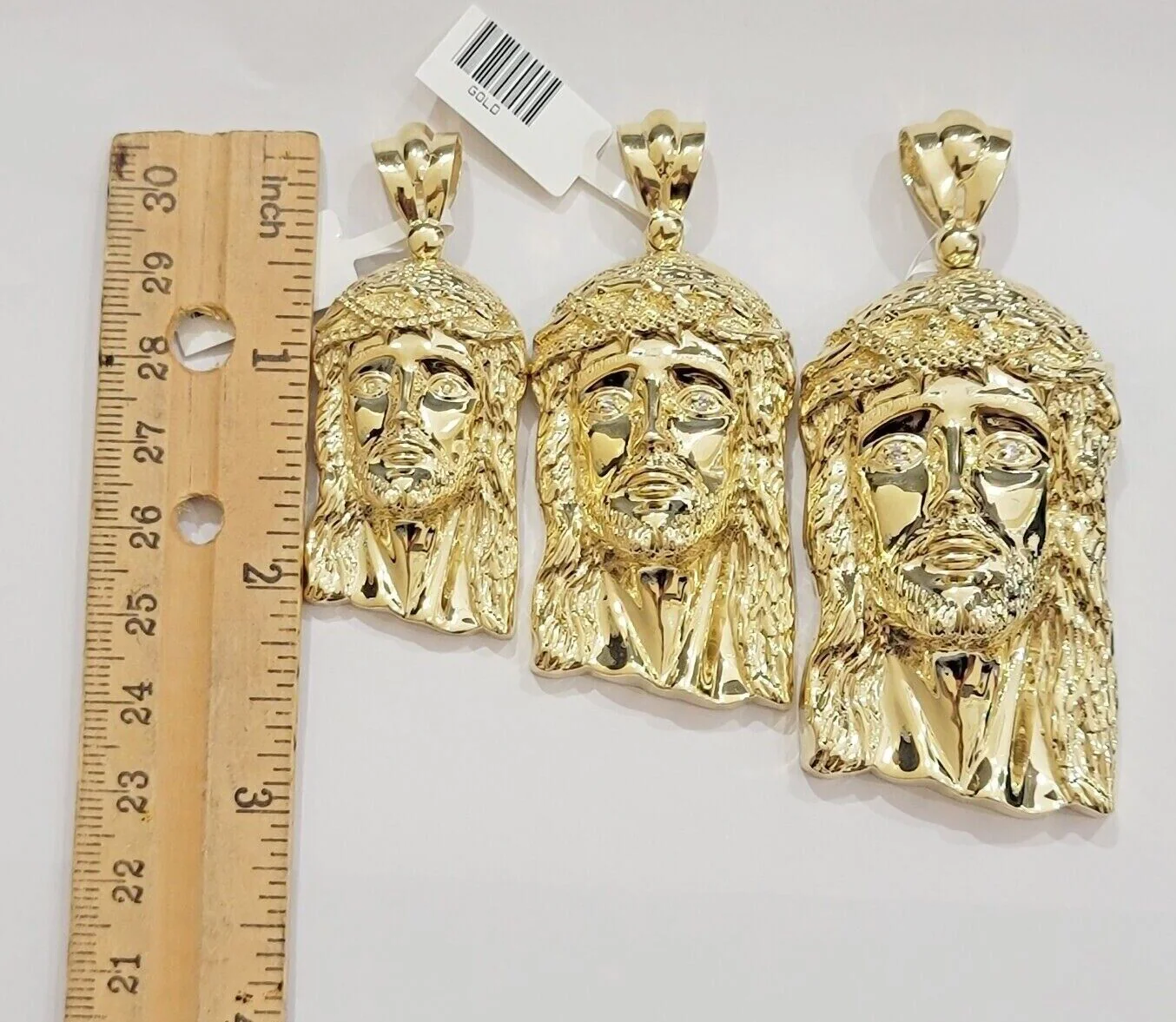Real 10k Gold Pendant Jesus Head Charm 10kt Yellow Gold 3.1 Inch Long For Men's - Image 8
