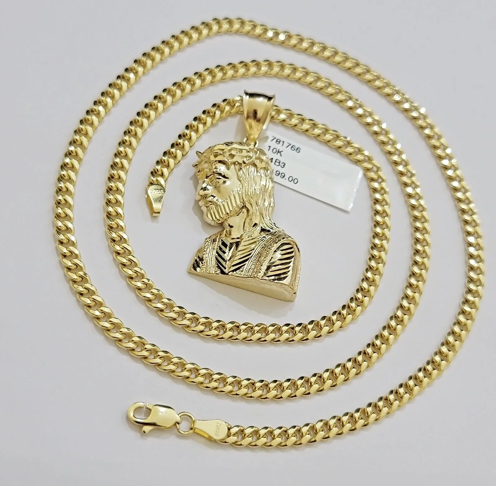 Real 10k Gold Pendant Necklace SET & Miami Cuban Link Chain 4mm 22" & Jesus Head - Image 3